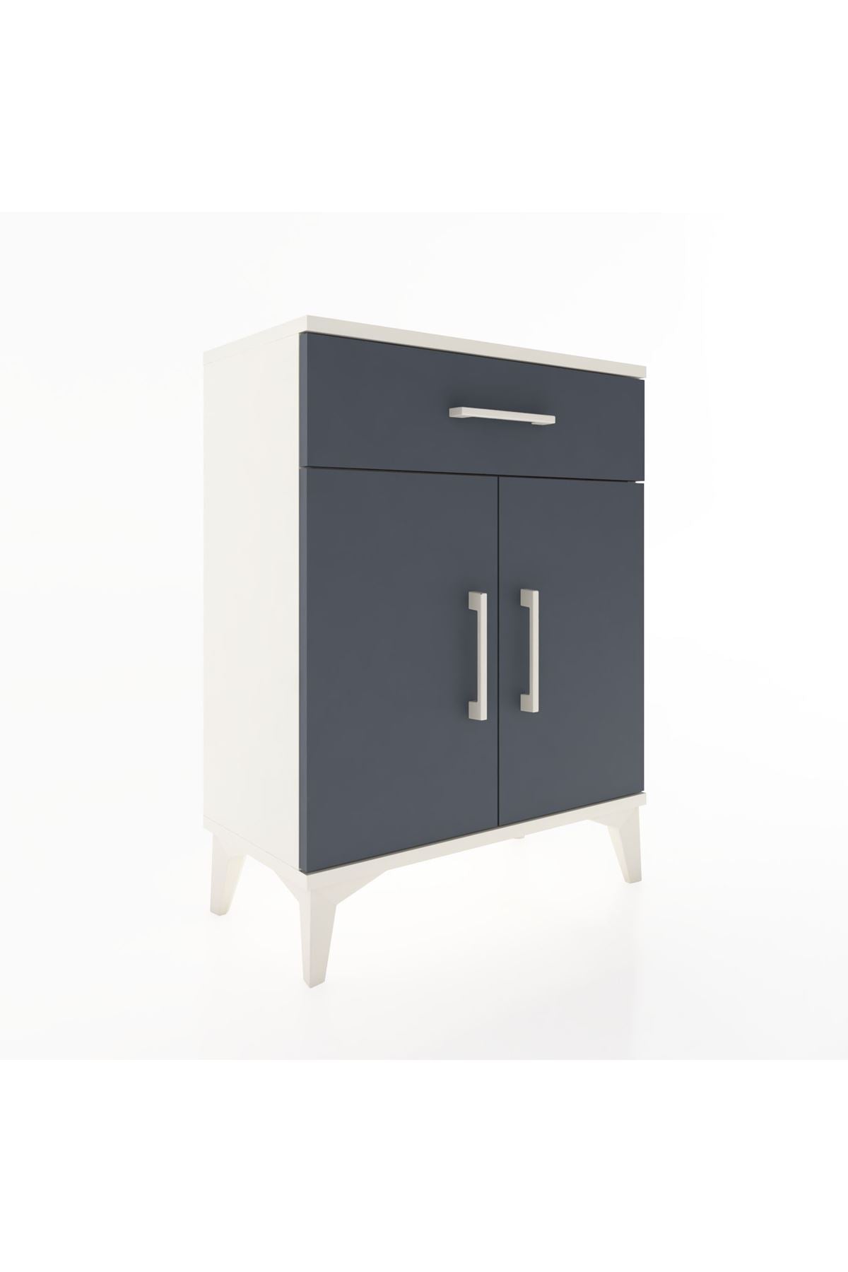 Arges Komodin Tek Raflı Tek Çekmeceli 2 Kapaklı 60x30x80 Aytaşı-Antrasit