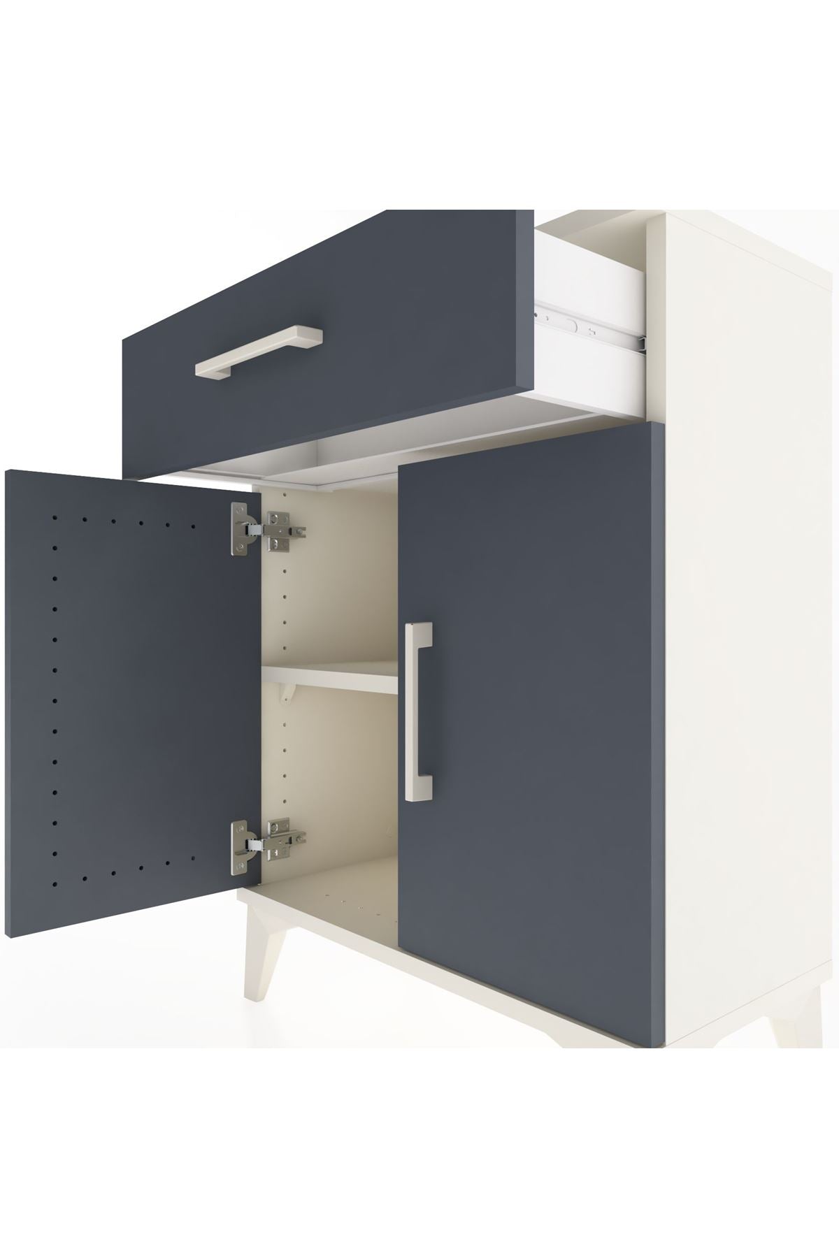 Arges Komodin Tek Raflı Tek Çekmeceli 2 Kapaklı 60x30x80 Aytaşı-Antrasit