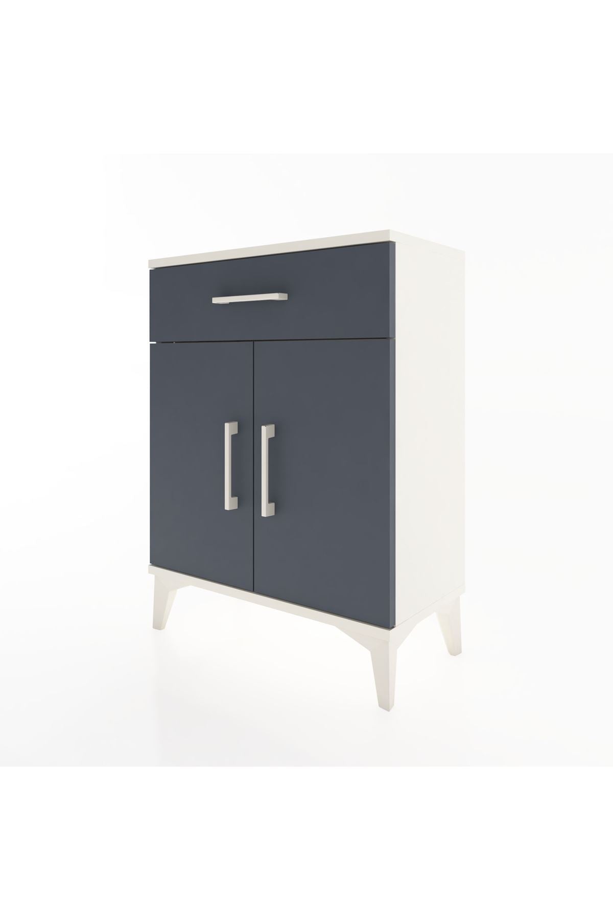 Arges Komodin Tek Raflı Tek Çekmeceli 2 Kapaklı 60x30x80 Aytaşı-Antrasit
