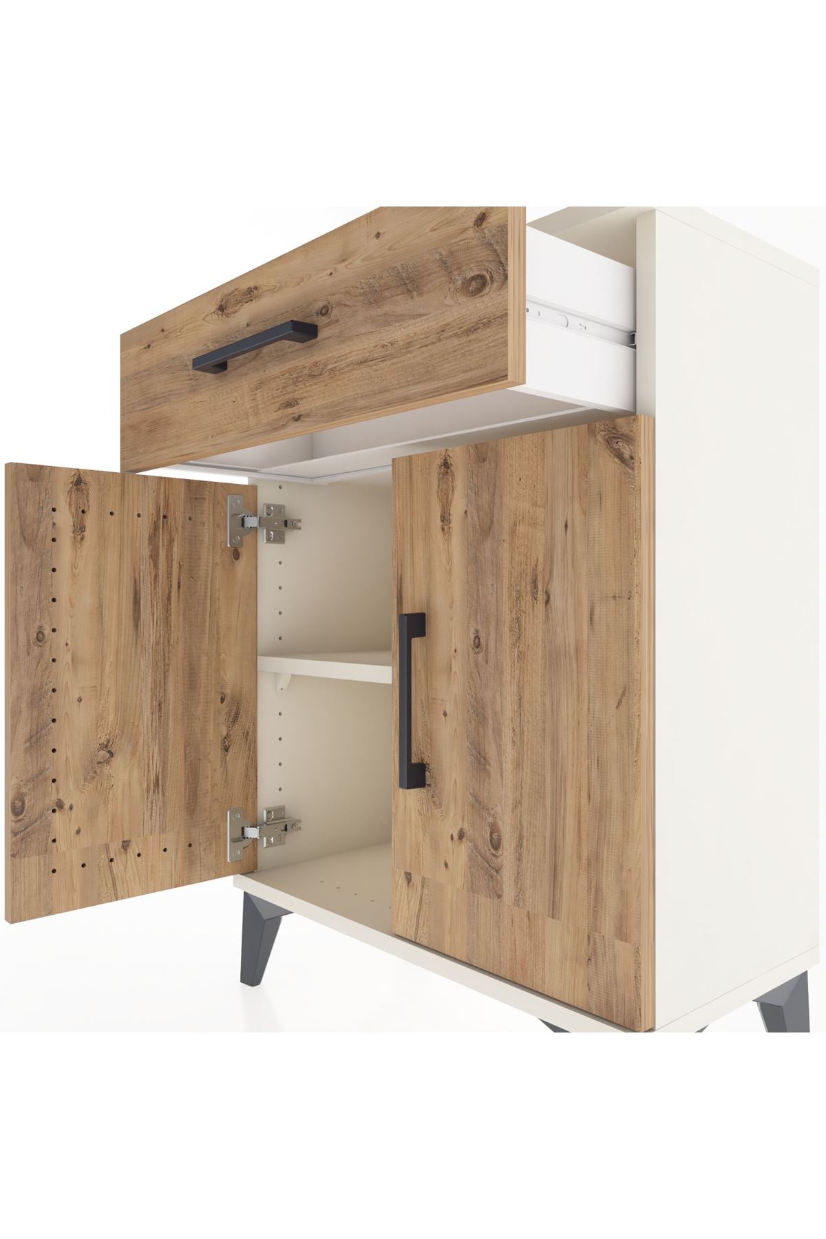 Arges Komodin Tek Raflı Tek Çekmeceli 2 Kapaklı 60x30x80 Aytaşı-Çam