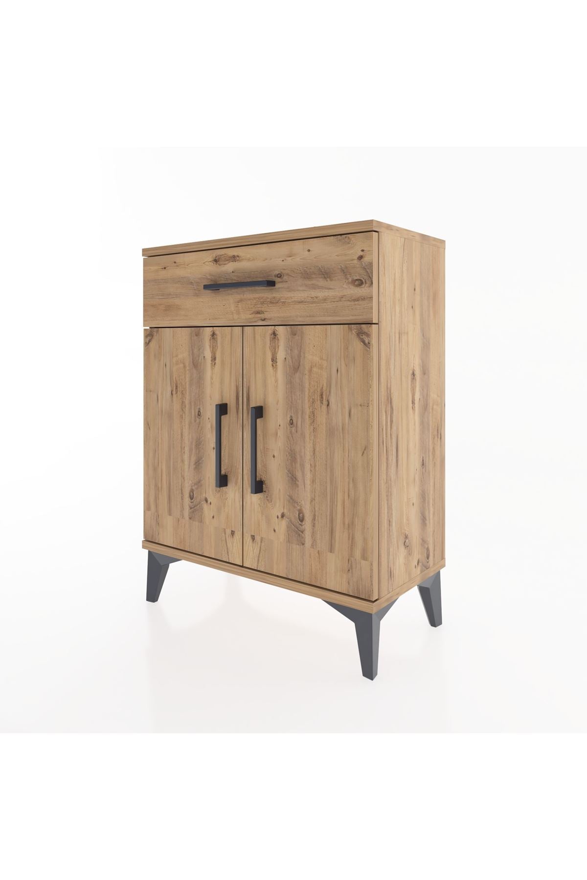Arges Komodin Tek Raflı Tek Çekmeceli 2 Kapaklı 60x30x80 Çam-Çam