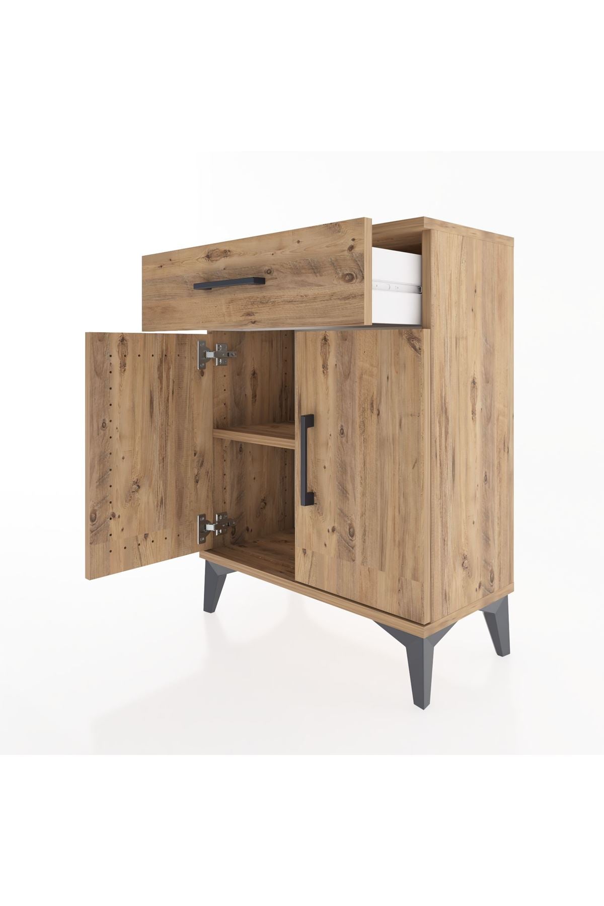 Arges Komodin Tek Raflı Tek Çekmeceli 2 Kapaklı 60x30x80 Çam-Çam