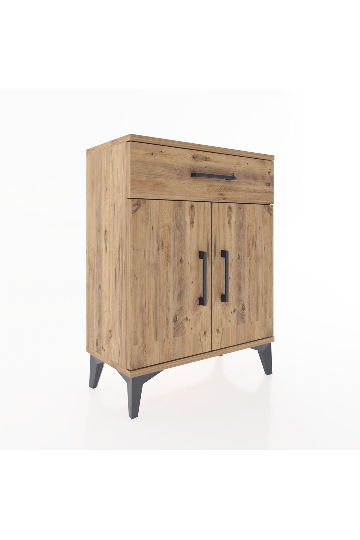 Arges Komodin Tek Raflı Tek Çekmeceli 2 Kapaklı 60x30x80 Çam-Çam