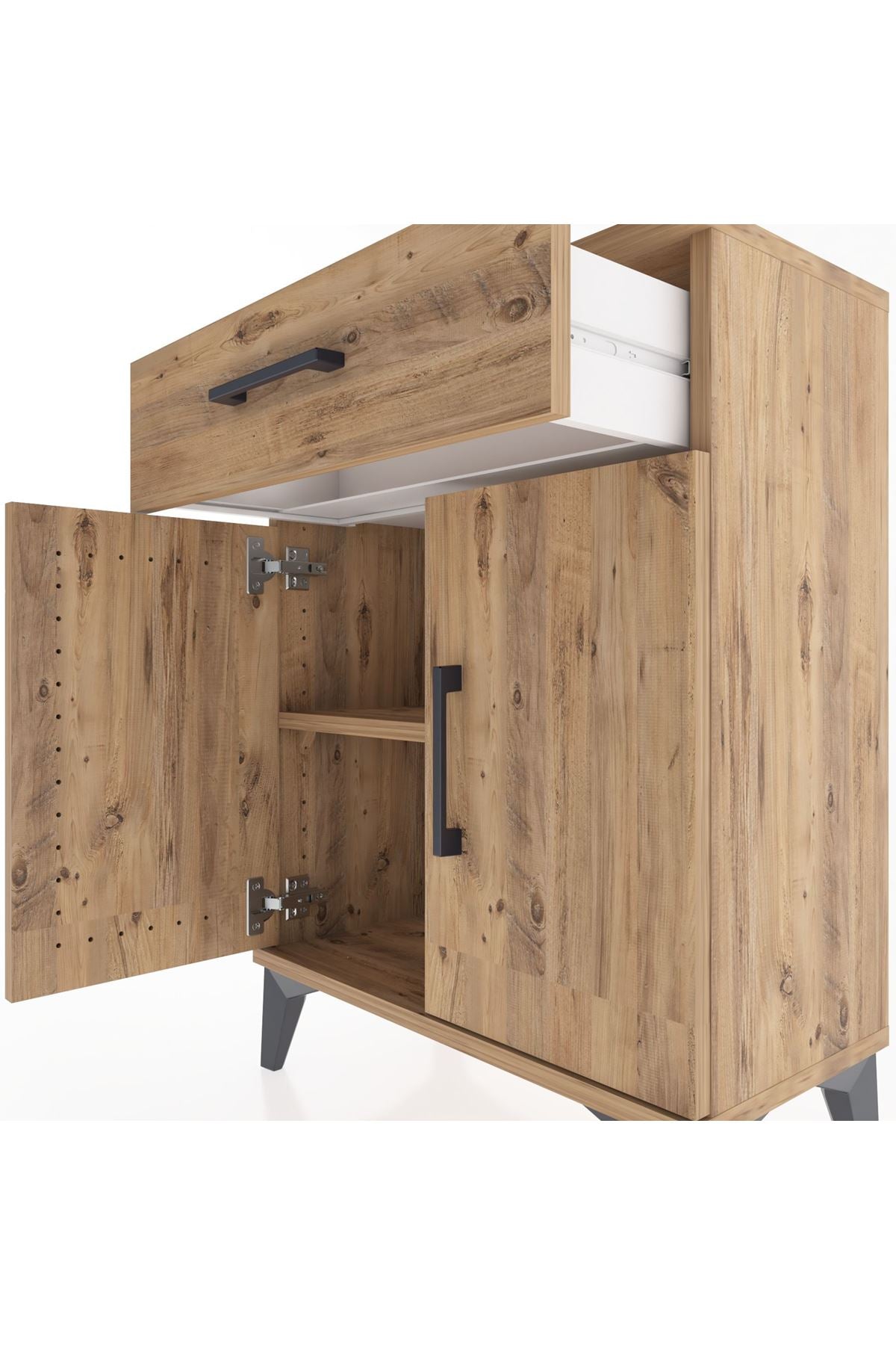 Arges Komodin Tek Raflı Tek Çekmeceli 2 Kapaklı 60x30x80 Çam-Çam