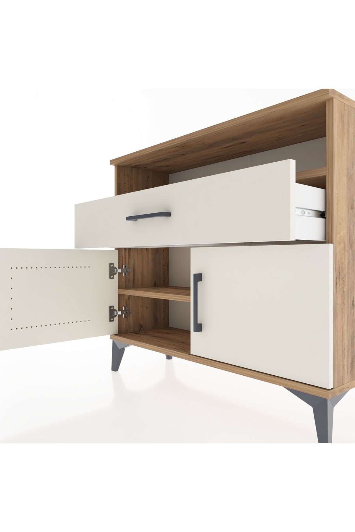 Arges Şifonyer 2 Raflı Tek Çekmeceli 2 Kapaklı 88x30x80 Çam-Aytaşı