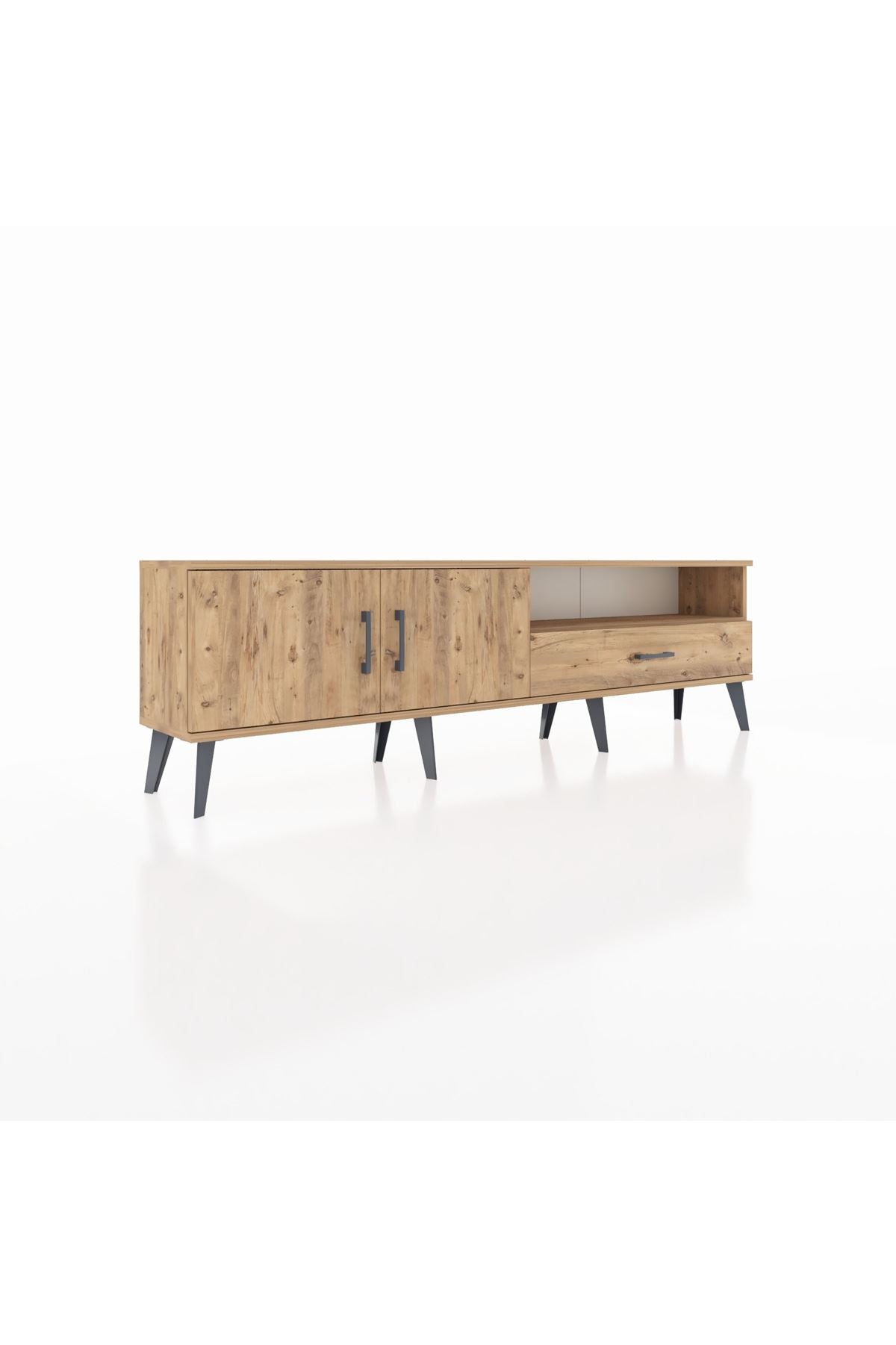 Arges TV Ünitesi 2 Raflı Tek Çekmeceli 2 Kapaklı 176x30x51 Çam-Çam