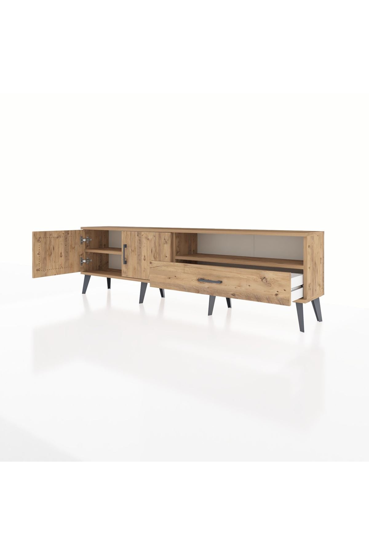 Arges TV Ünitesi 2 Raflı Tek Çekmeceli 2 Kapaklı 176x30x51 Çam-Çam