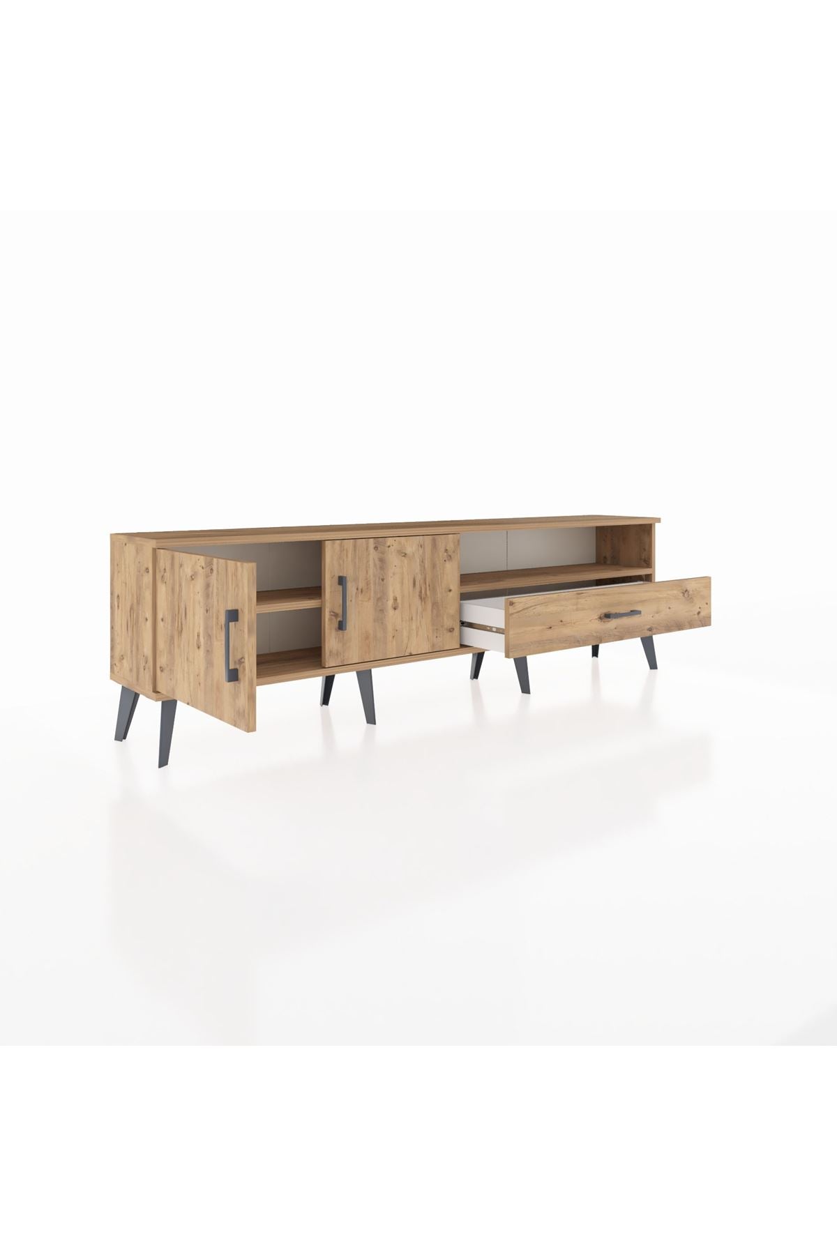 Arges TV Ünitesi 2 Raflı Tek Çekmeceli 2 Kapaklı 176x30x51 Çam-Çam
