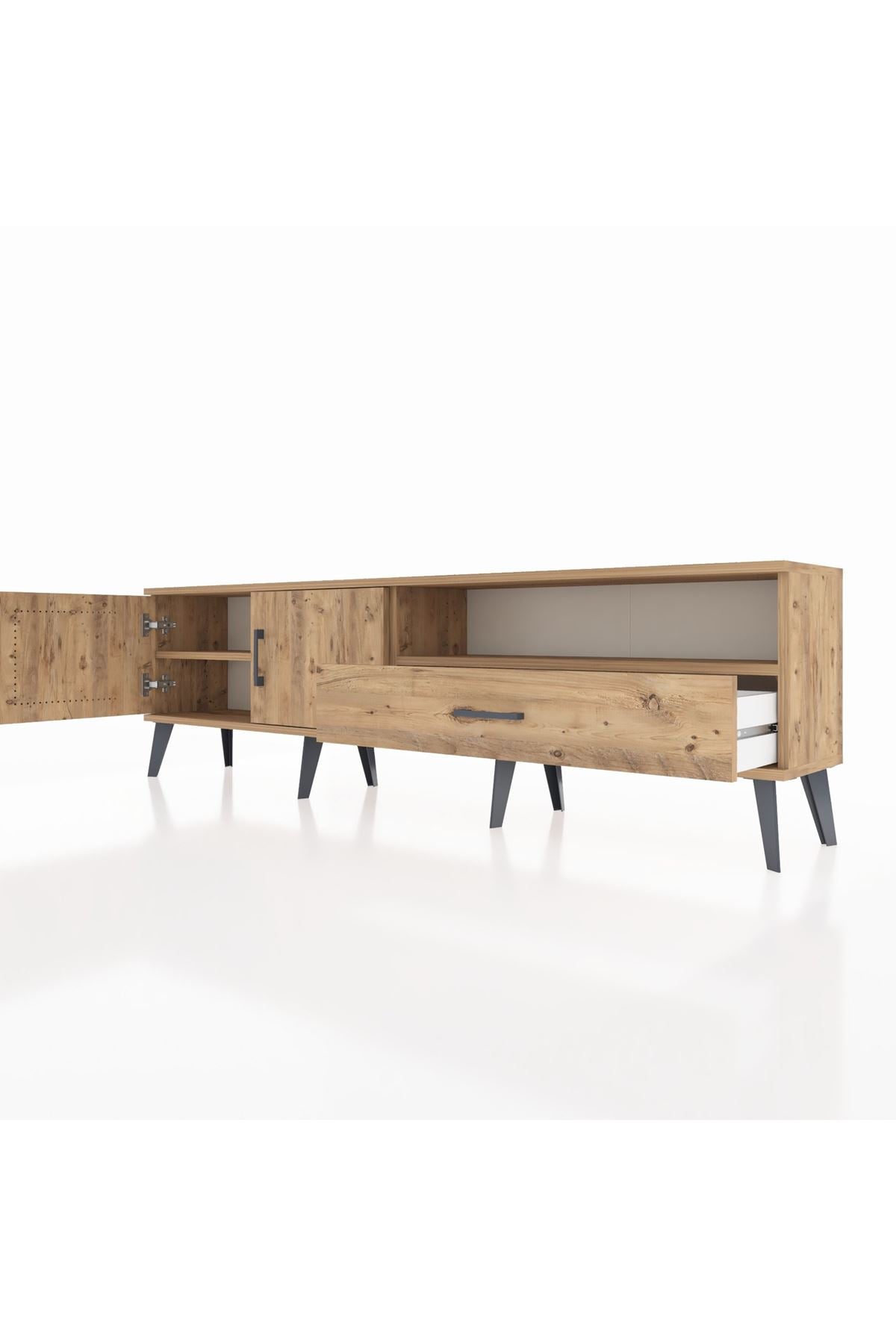 Arges TV Ünitesi 2 Raflı Tek Çekmeceli 2 Kapaklı 176x30x51 Çam-Çam