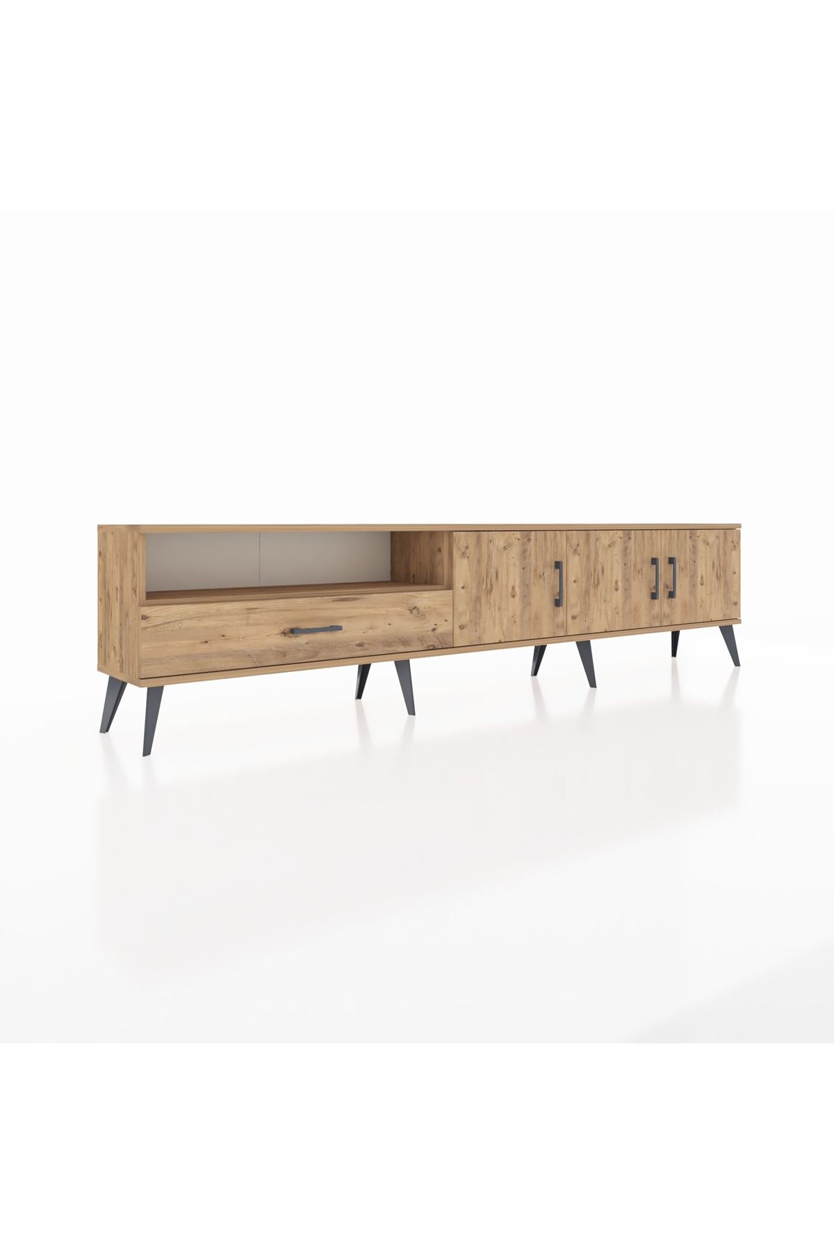 Arges TV Ünitesi 3 Raflı Tek Çekmeceli 3 Kapaklı 220x30x51 Çam-Çam