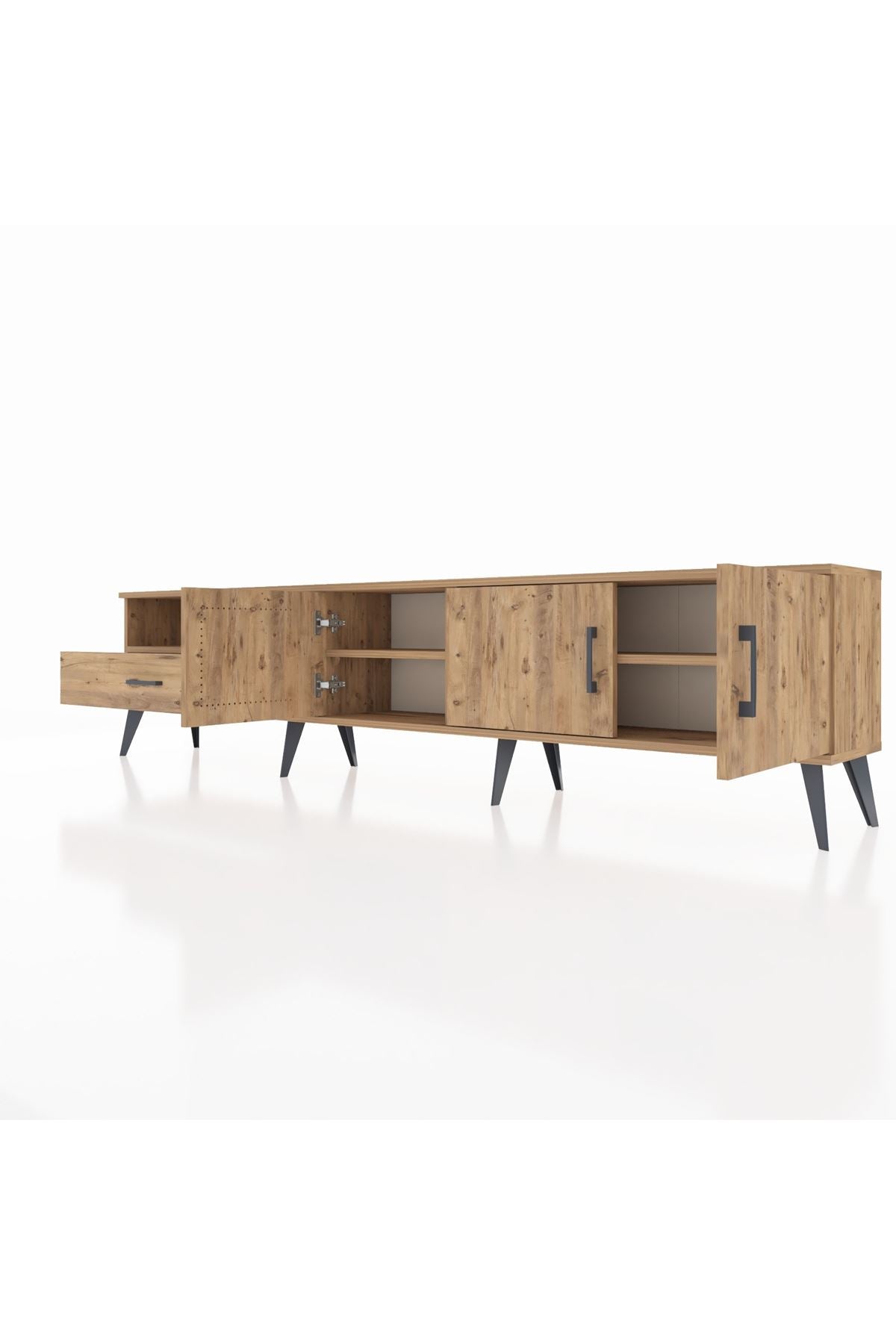 Arges TV Ünitesi 3 Raflı Tek Çekmeceli 3 Kapaklı 220x30x51 Çam-Çam