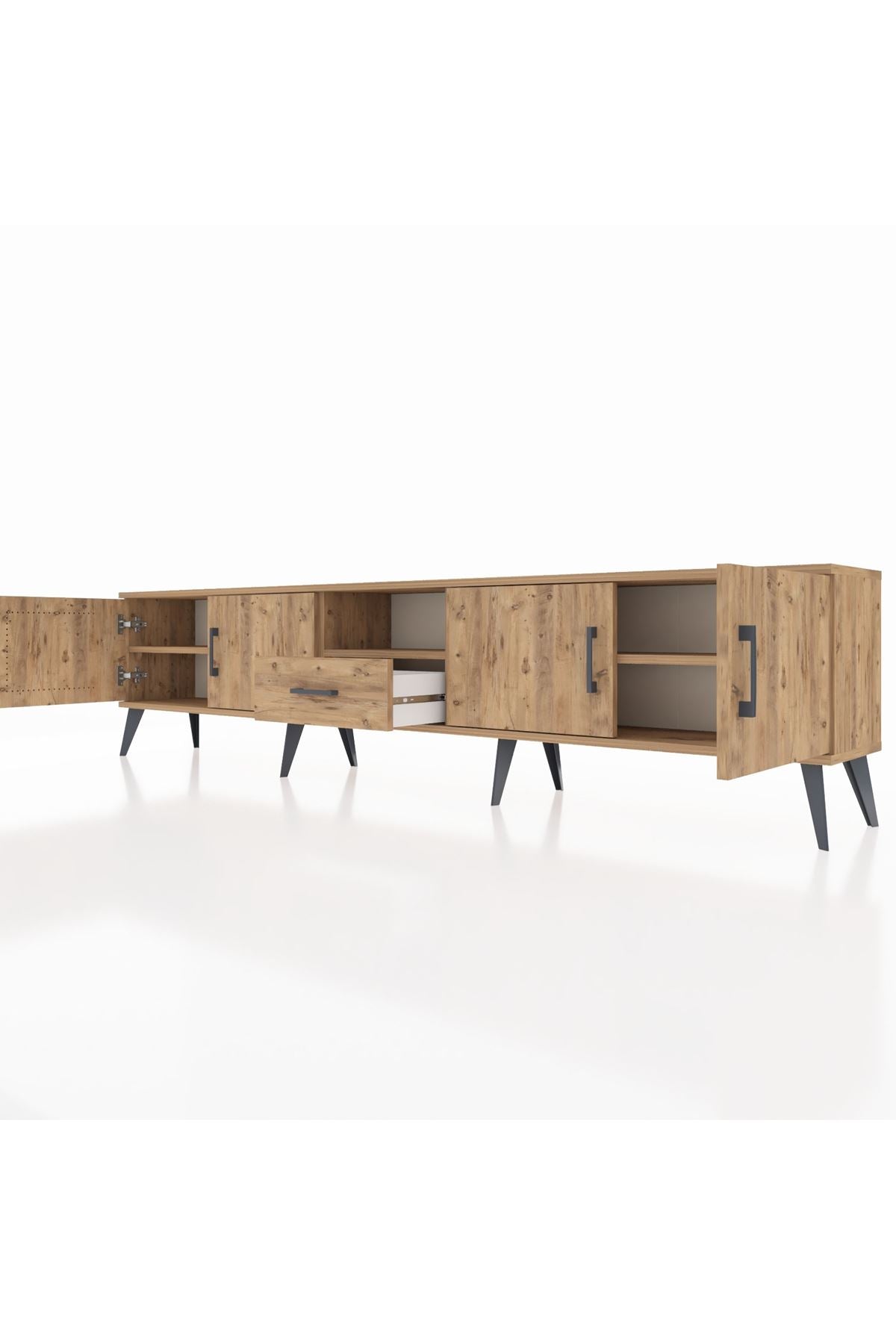 Arges TV Ünitesi 3 Raflı Tek Çekmeceli 4 Kapaklı 220x30x51 Çam-Çam