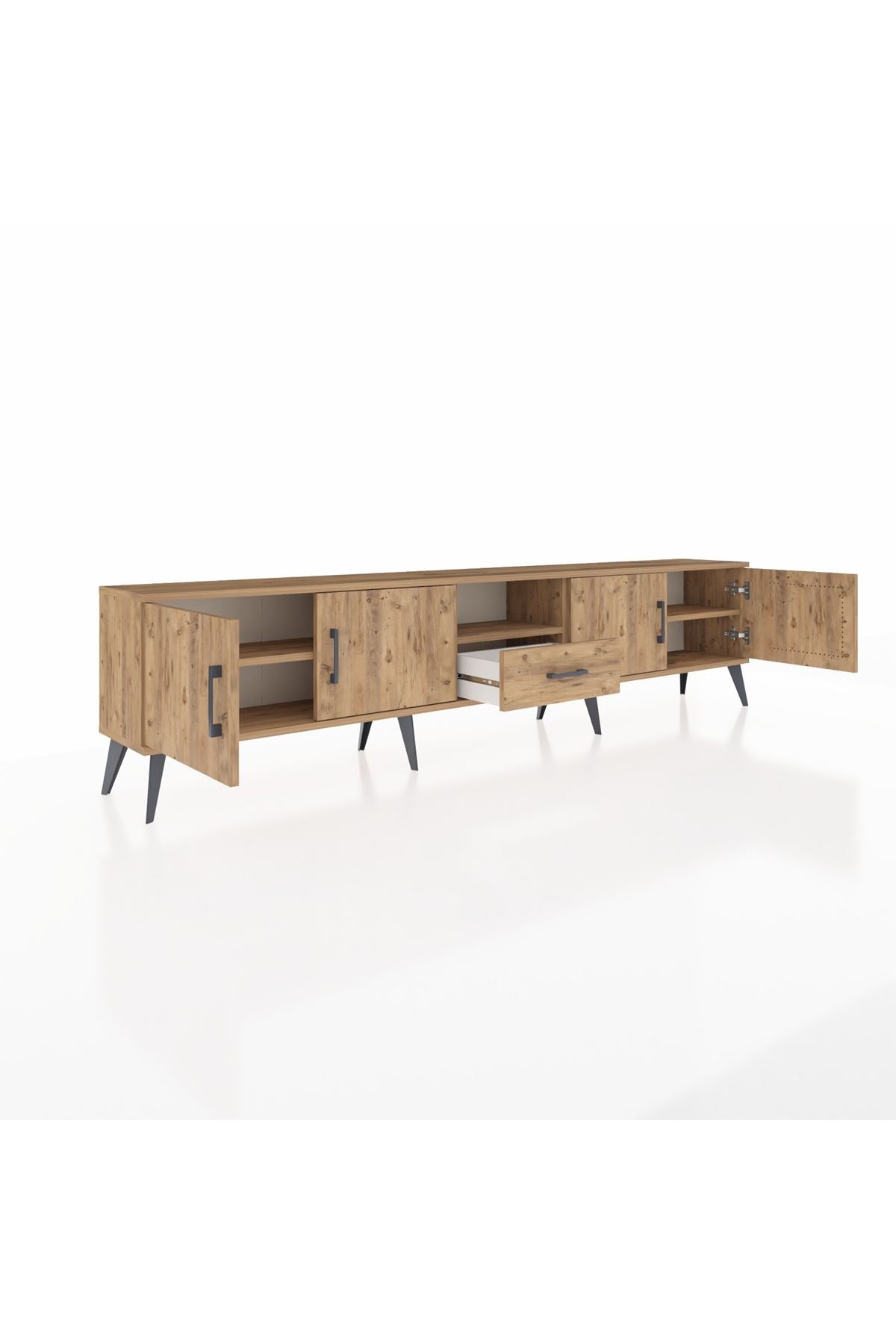 Arges TV Ünitesi 3 Raflı Tek Çekmeceli 4 Kapaklı 220x30x51 Çam-Çam