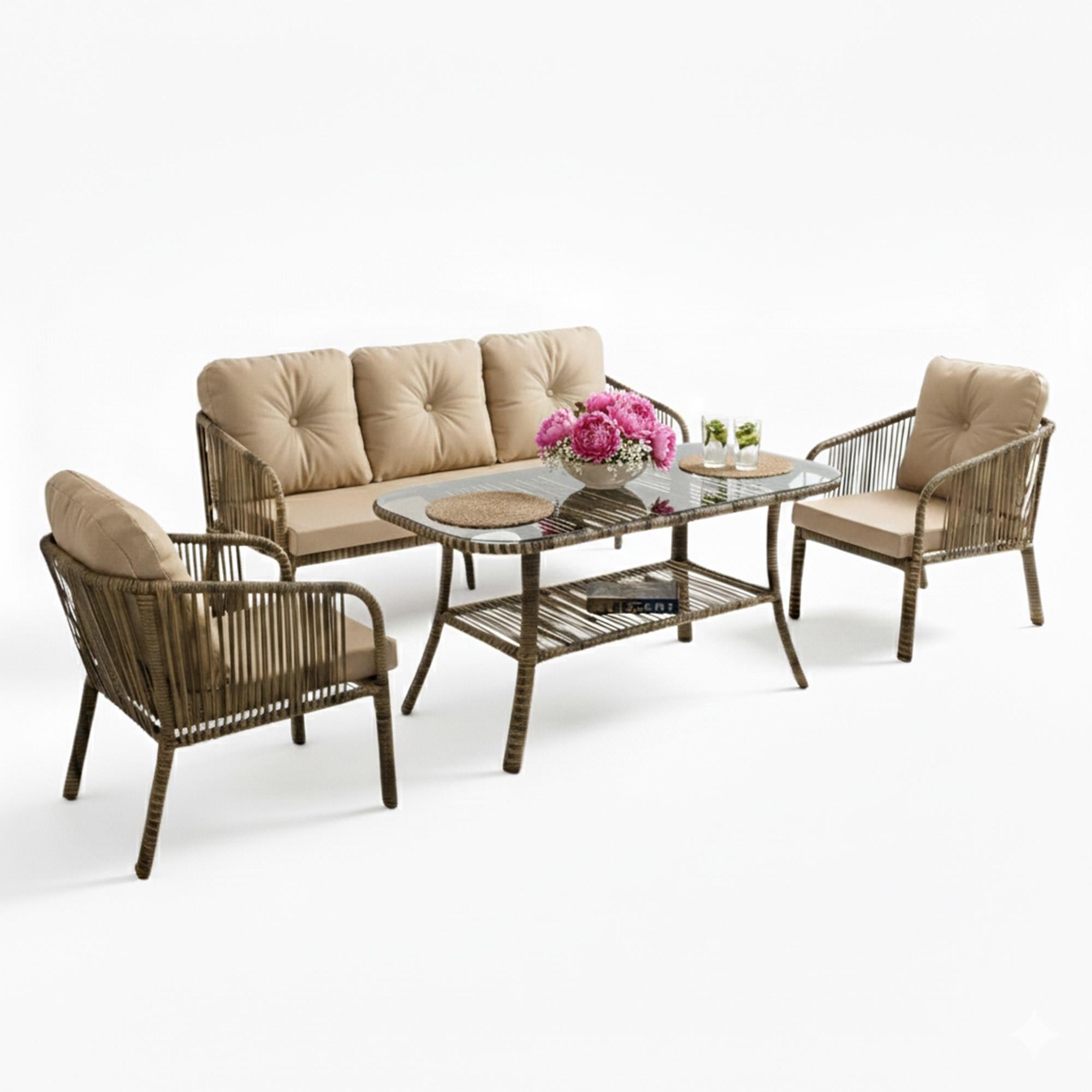 Artemis | Üçlü Bahçe Mobilyası Takımı | Rattan Bahçe Balkon Takımı