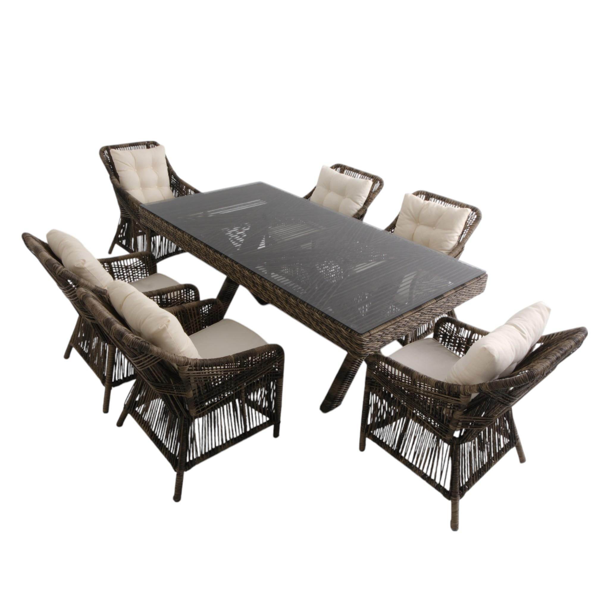 Bossa | Rattan Bahçe Masa Takımı | 100X180 6 Kişilik Bahçe Mobilyası
