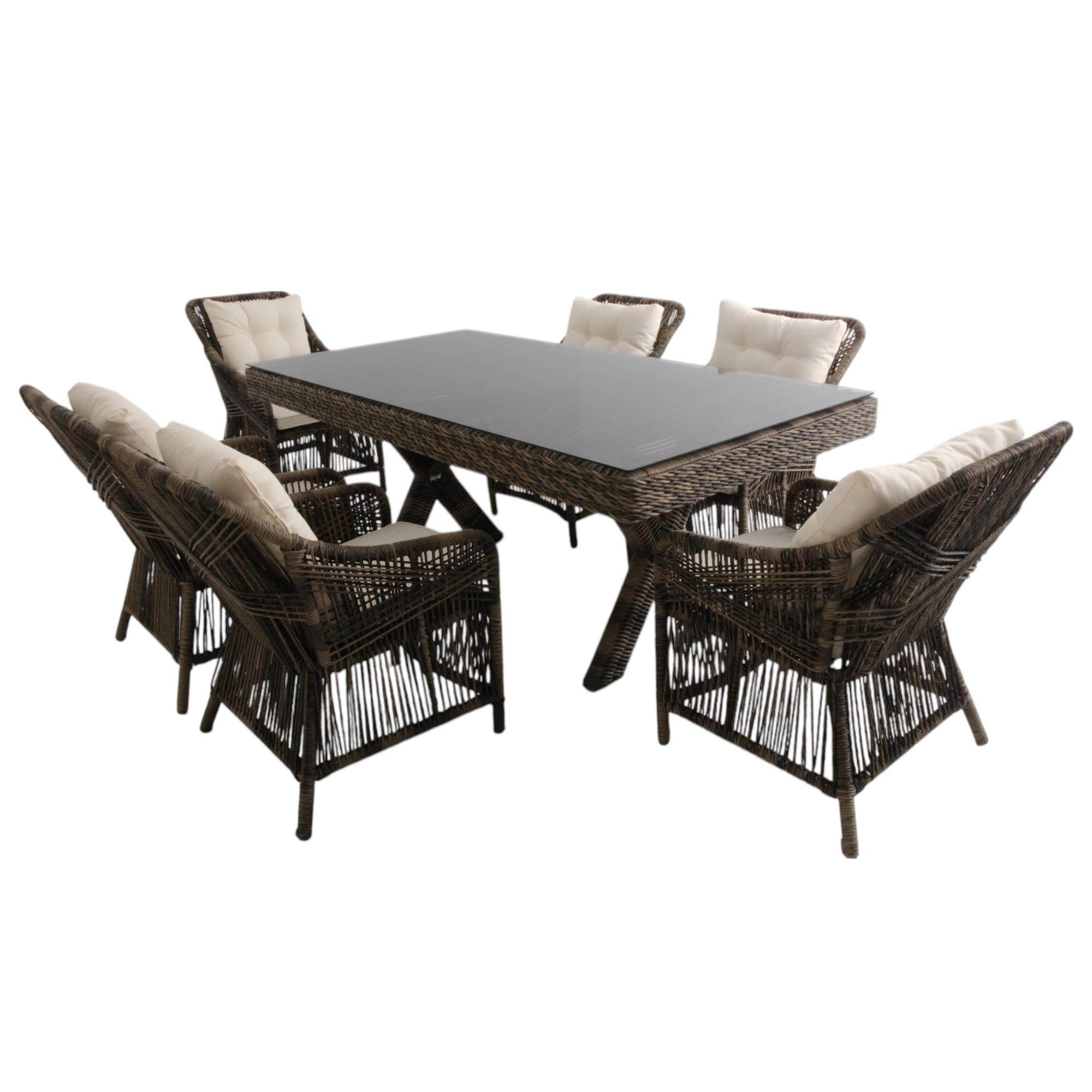 Bossa | Rattan Bahçe Masa Takımı | 100X180 6 Kişilik Bahçe Mobilyası