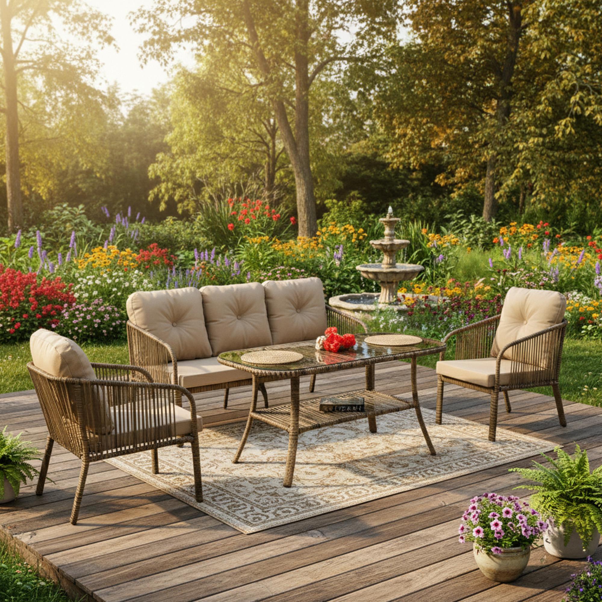 Capri Swing Artemis Üçlü Rattan Balkon Bahçe Takımı | Açık Kahve