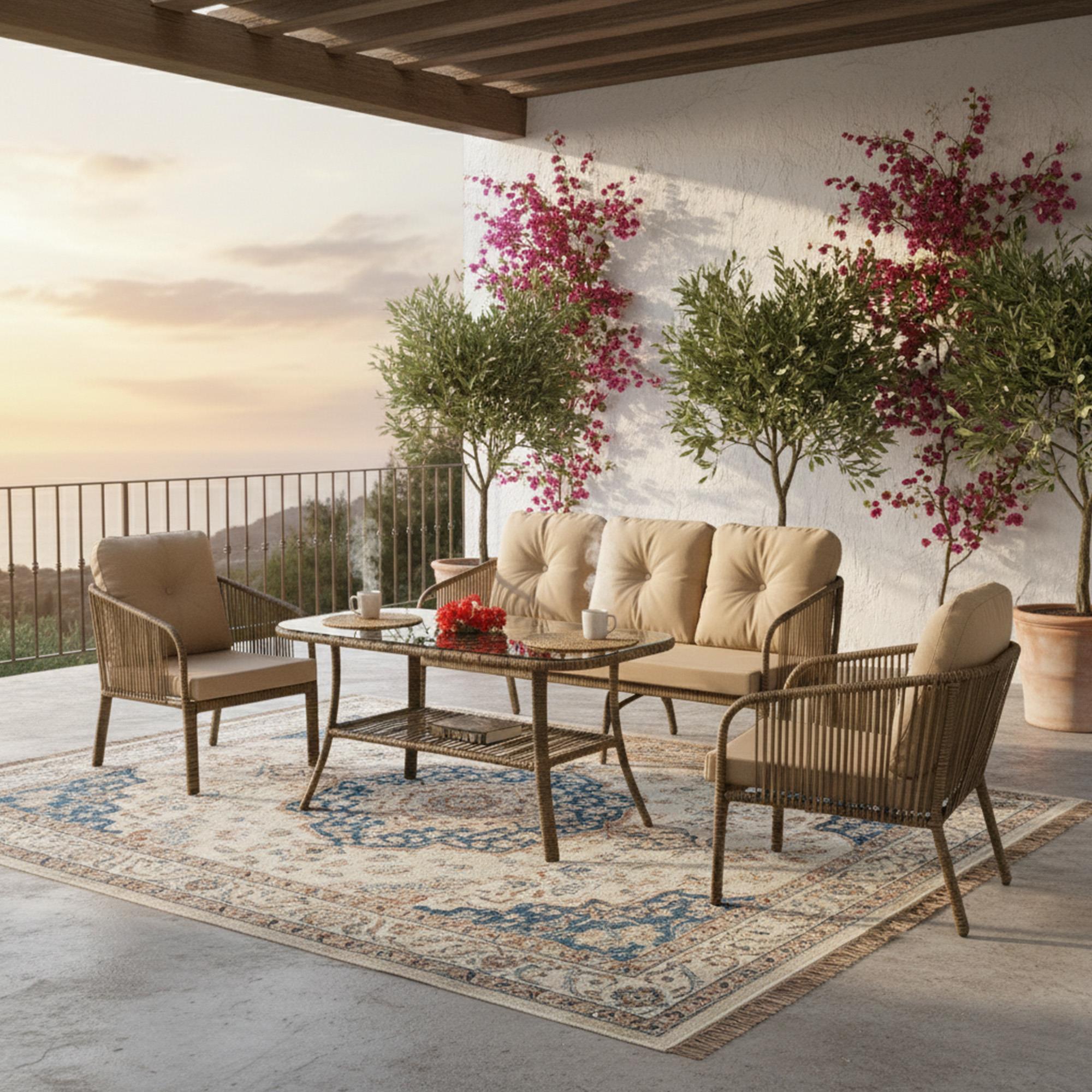 Capri Swing Artemis Üçlü Rattan Balkon Bahçe Takımı | Açık Kahve