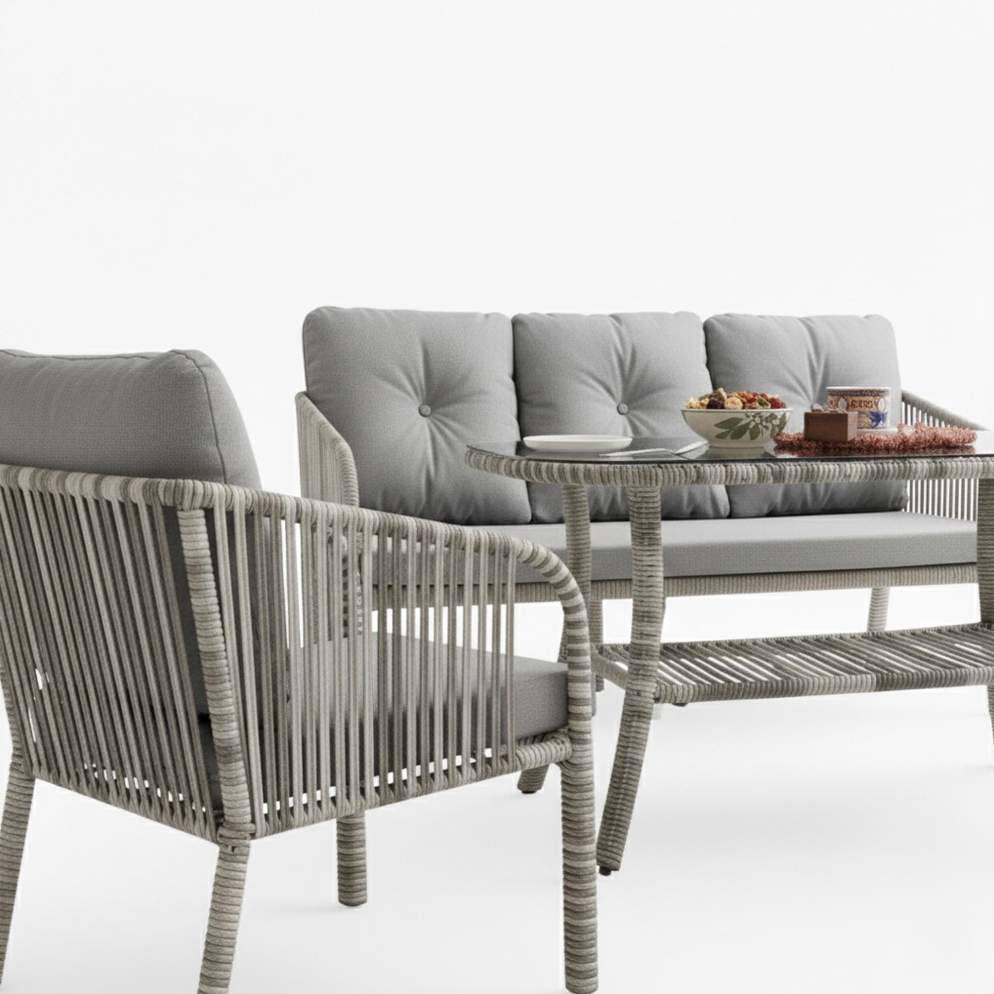 Capri Swing Artemis Üçlü Rattan Balkon Bahçe Takımı | Gri