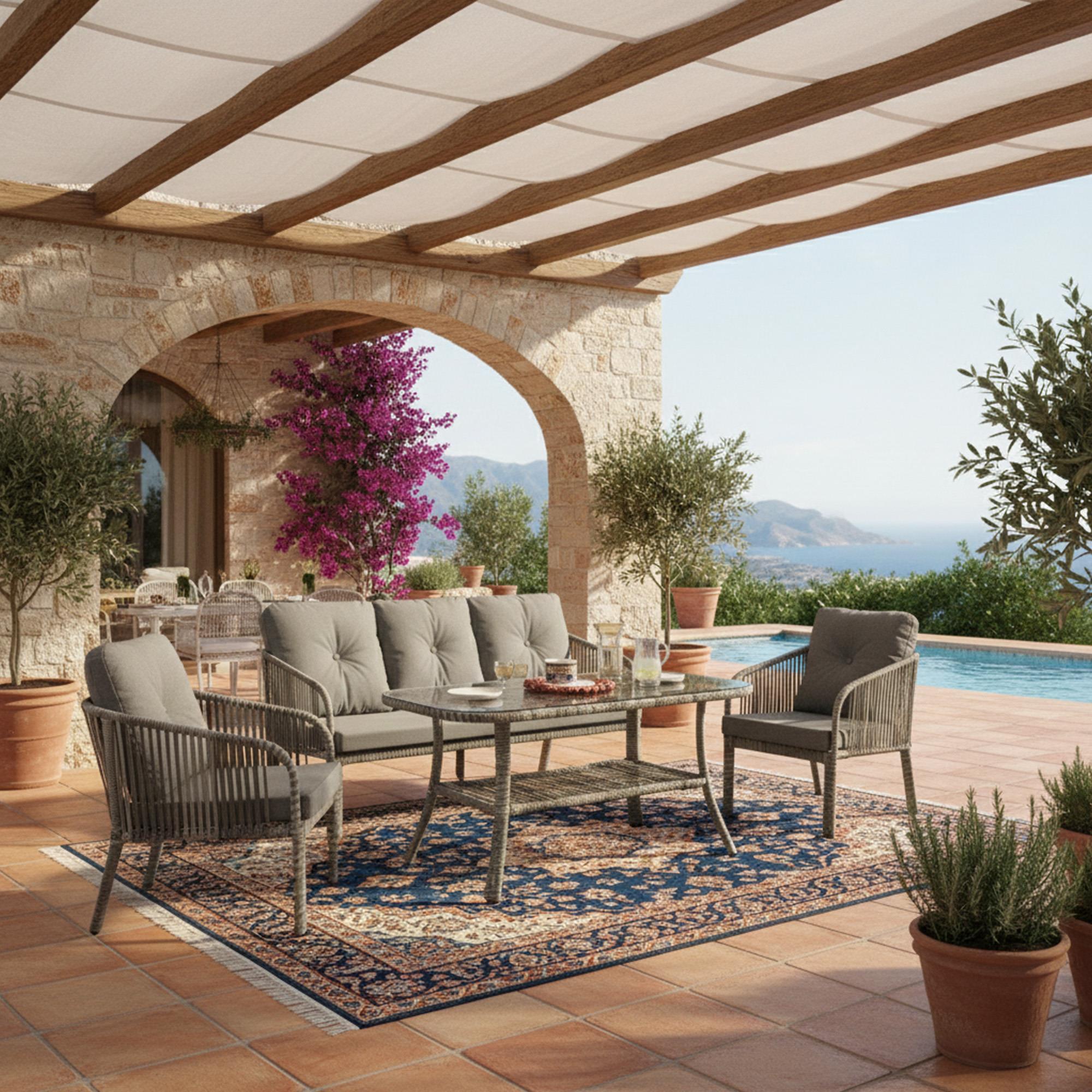 Capri Swing Artemis Üçlü Rattan Balkon Bahçe Takımı | Gri