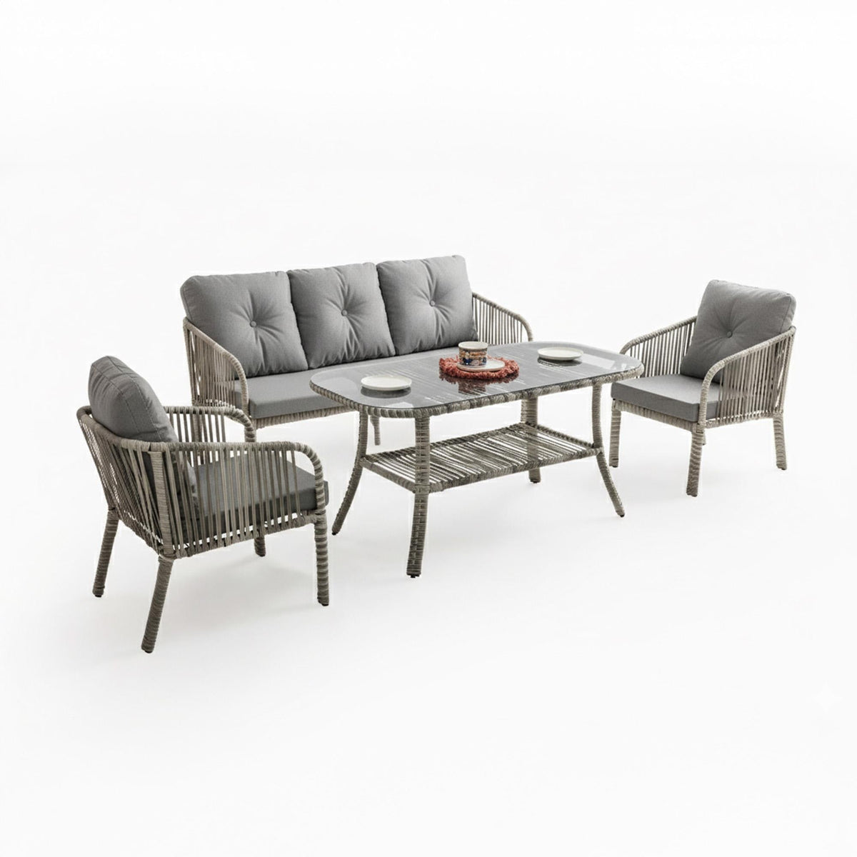 Capri Swing Artemis Üçlü Rattan Balkon Bahçe Takımı | Gri