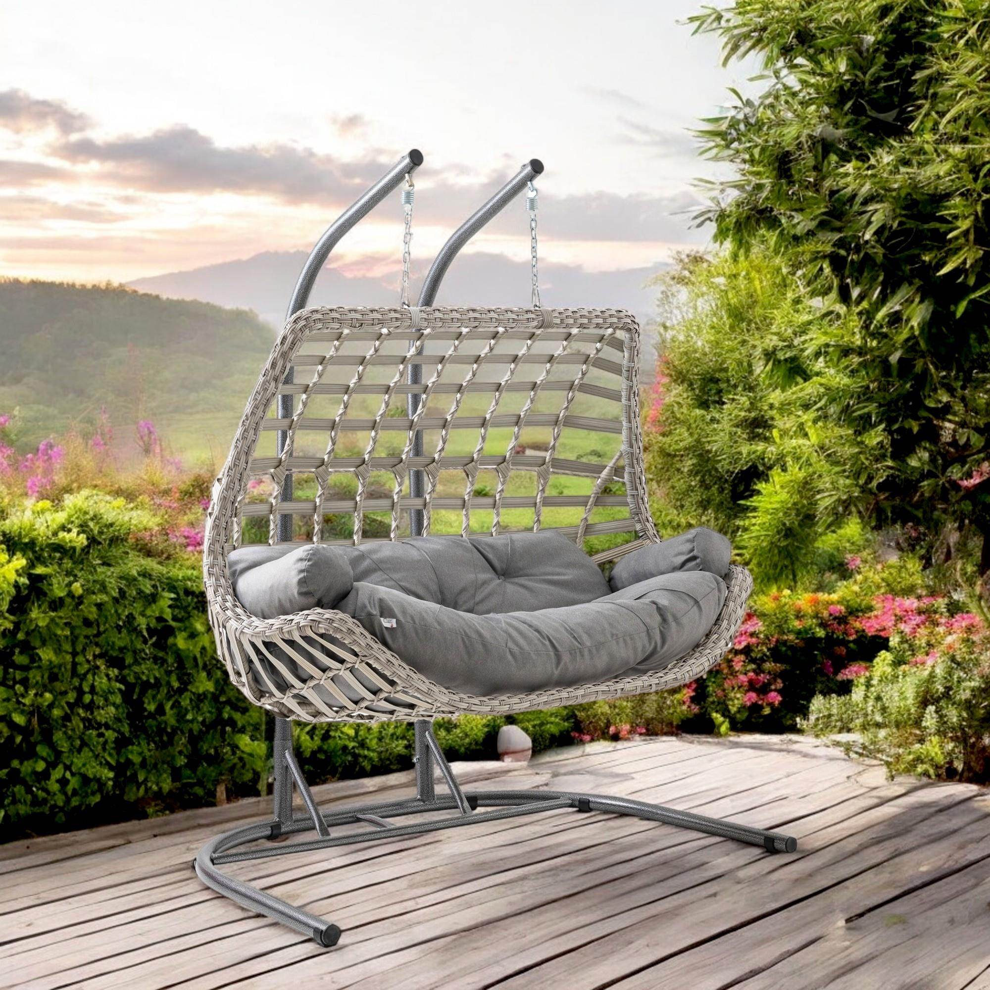 Capri Swing Cunda Çiftli Rattan Bahçe Salıncağı | Balkon Salıncağı