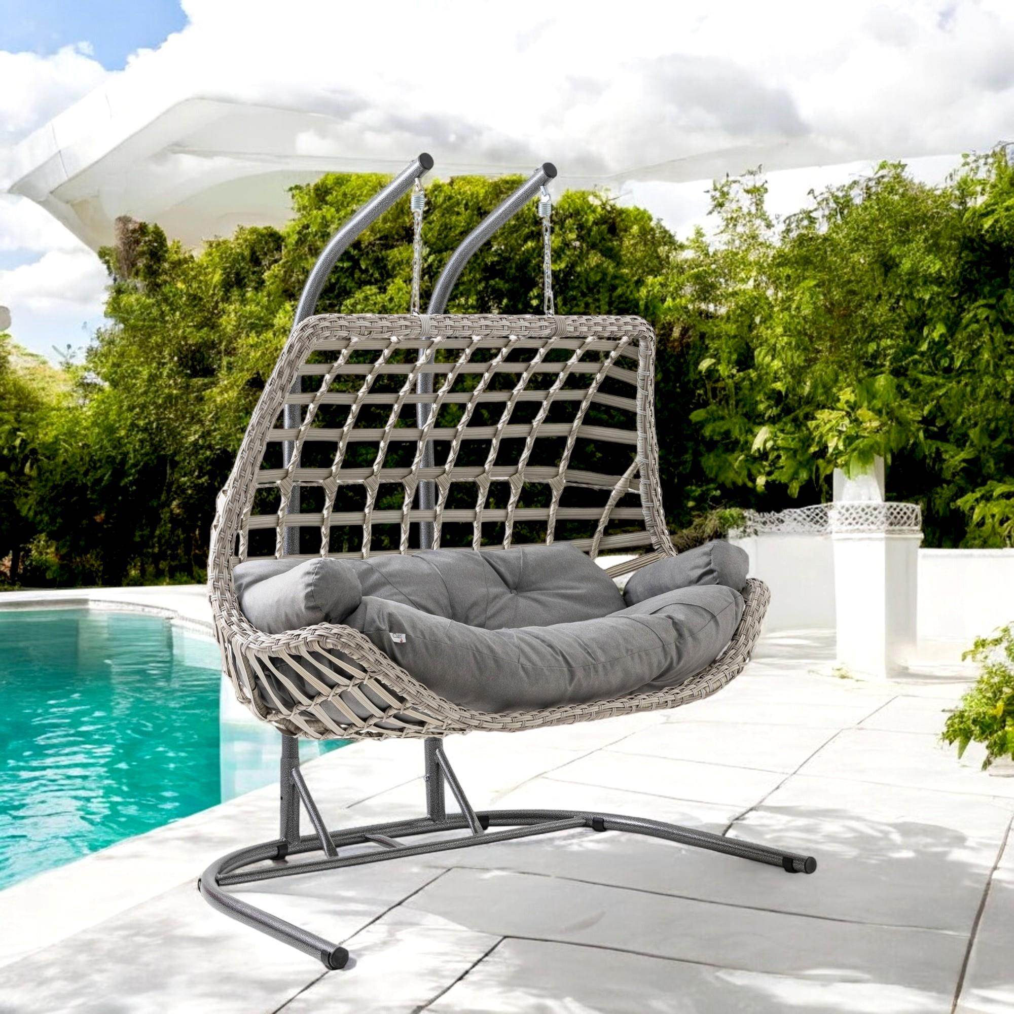 Capri Swing Cunda Çiftli Rattan Bahçe Salıncağı | Balkon Salıncağı