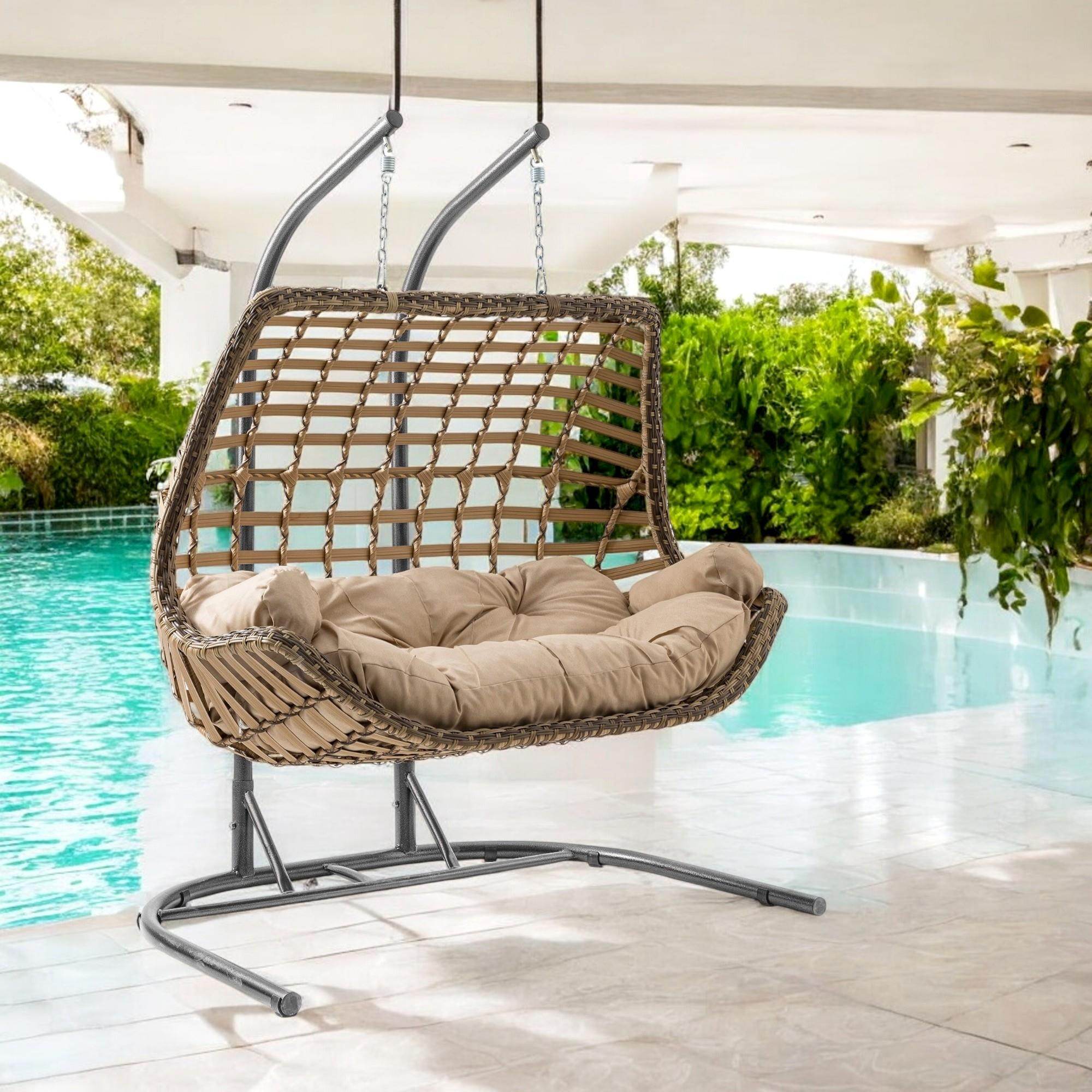 Capri Swing Cunda Çiftli Rattan Bahçe Salıncağı | Balkon Salıncağı