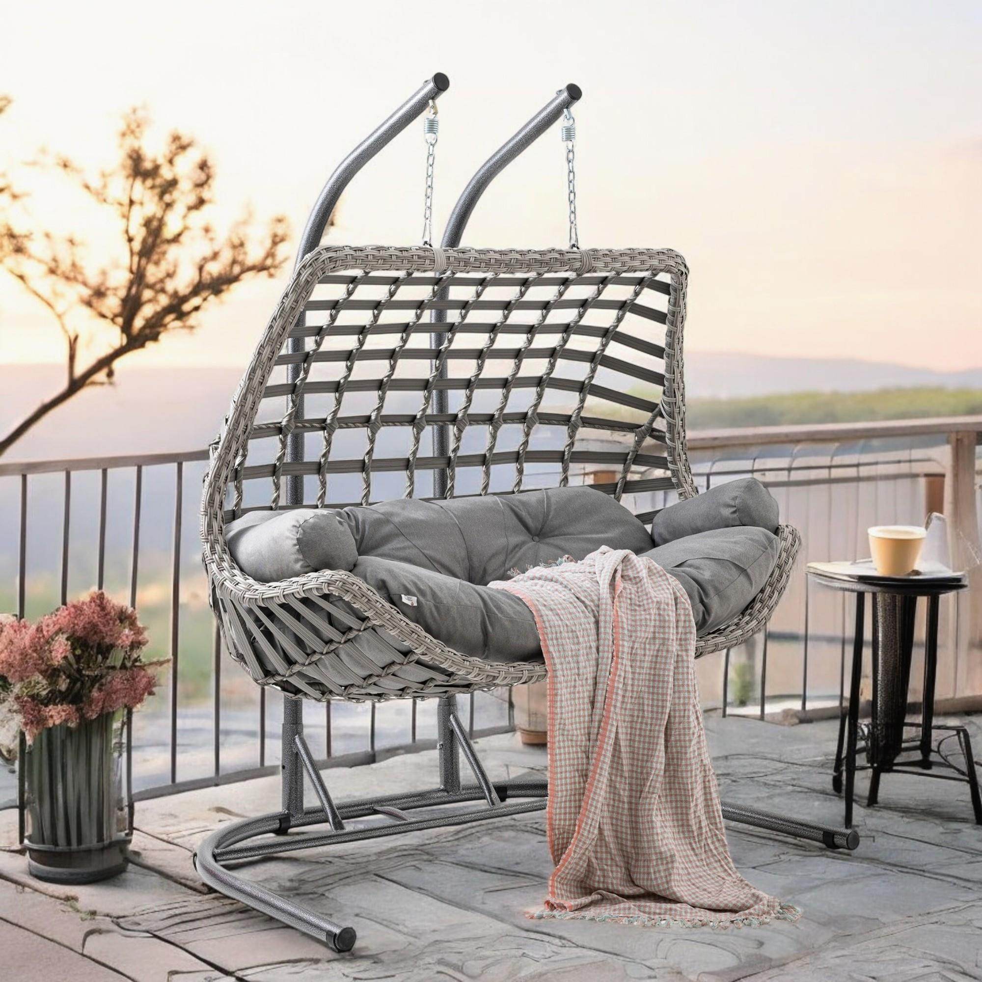 Capri Swing Cunda Çiftli Rattan Bahçe Salıncağı | Balkon Salıncağı