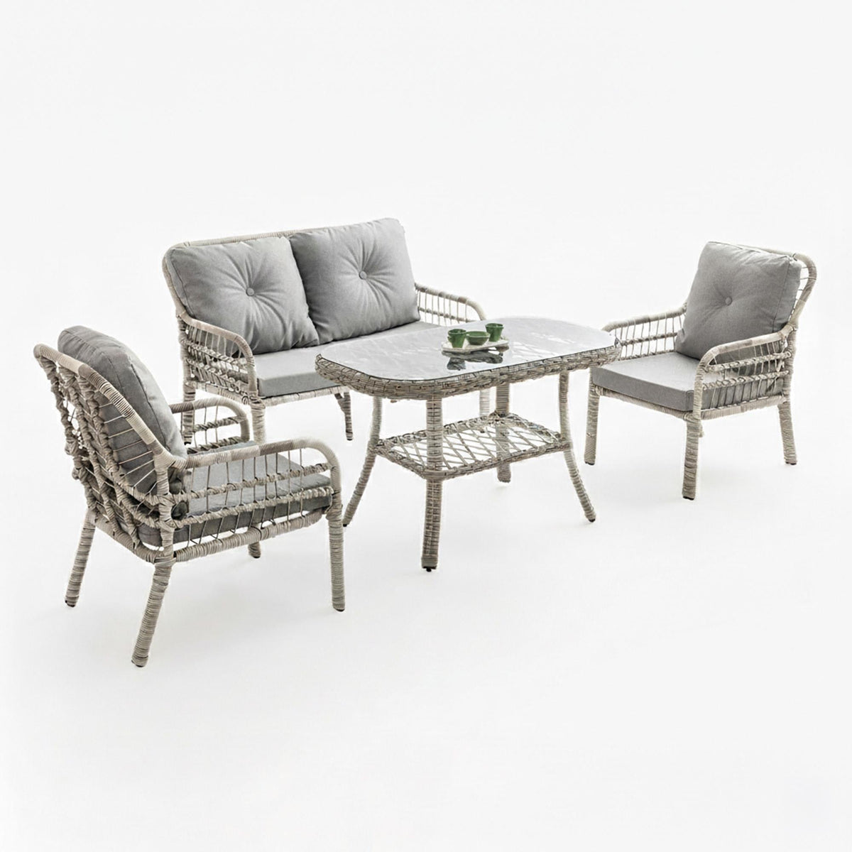 Capri Swing Pisa İkili Rattan Bahçe Balkon Oturma Grubu | Beyaz | 752