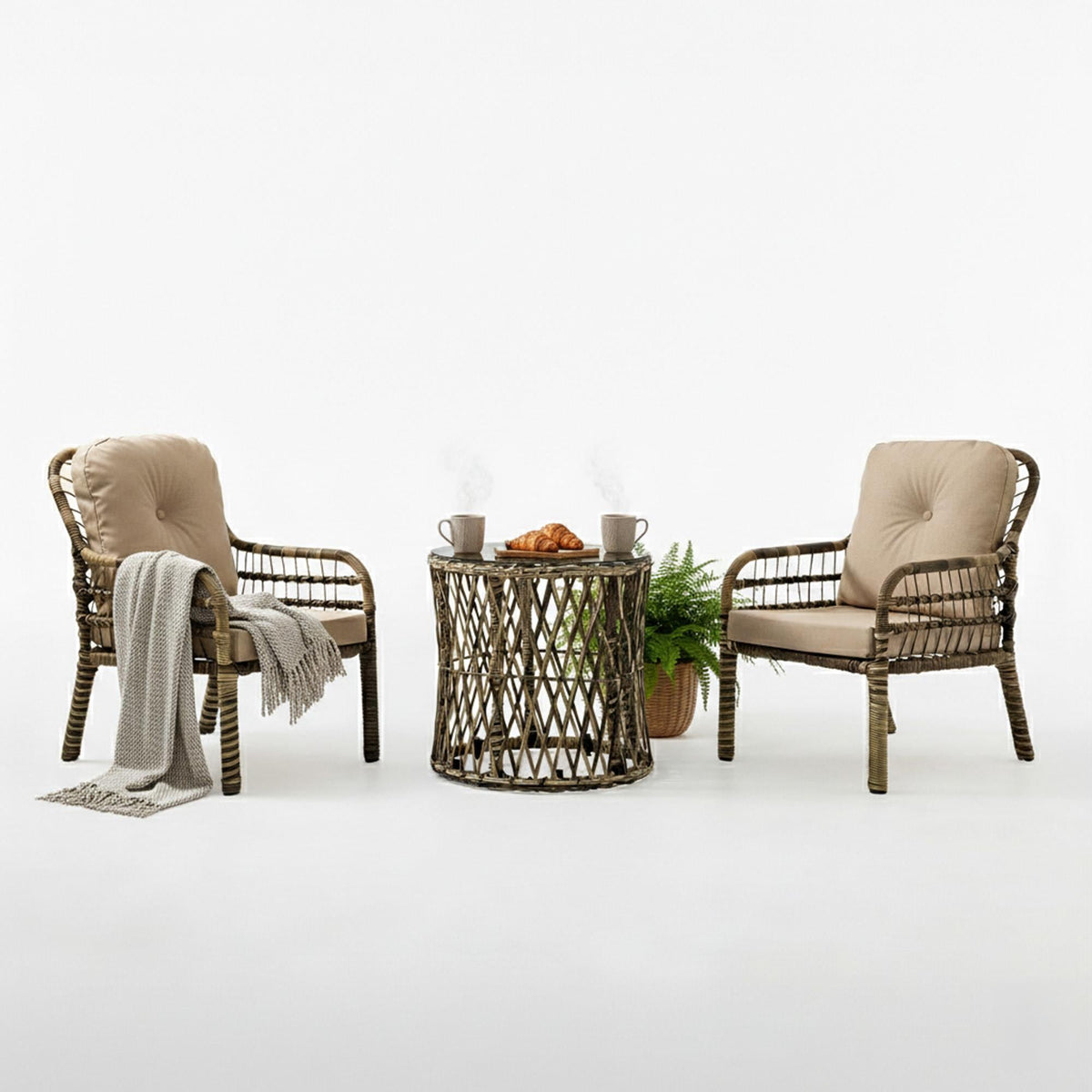 Capri Swing Pisa Tekli Rattan Balkon Oturma Grubu | Açık Kahve | 703