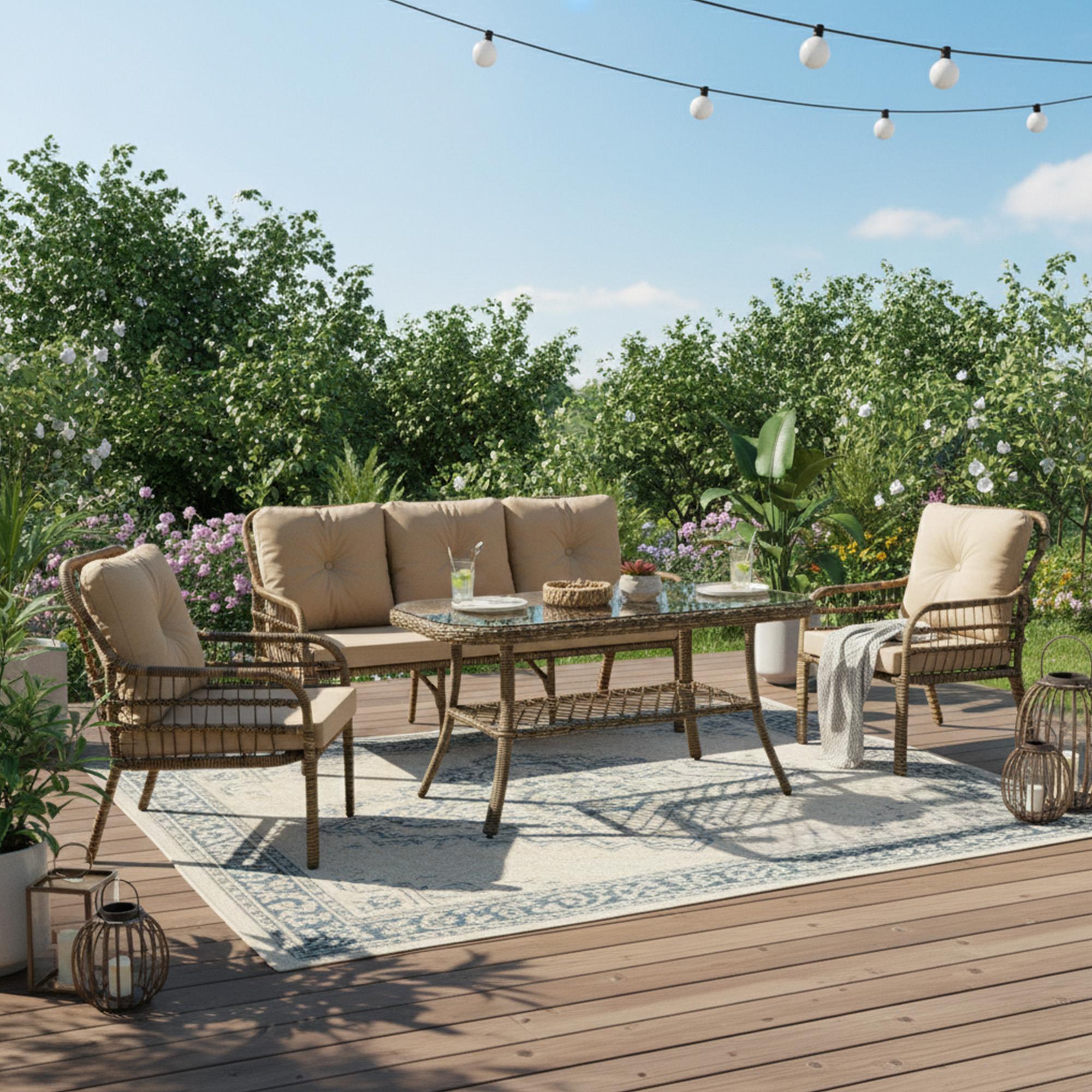 Capri Swing Pisa Üçlü Rattan Bahçe Balkon Oturma Grubu | Açık Kahve | 803
