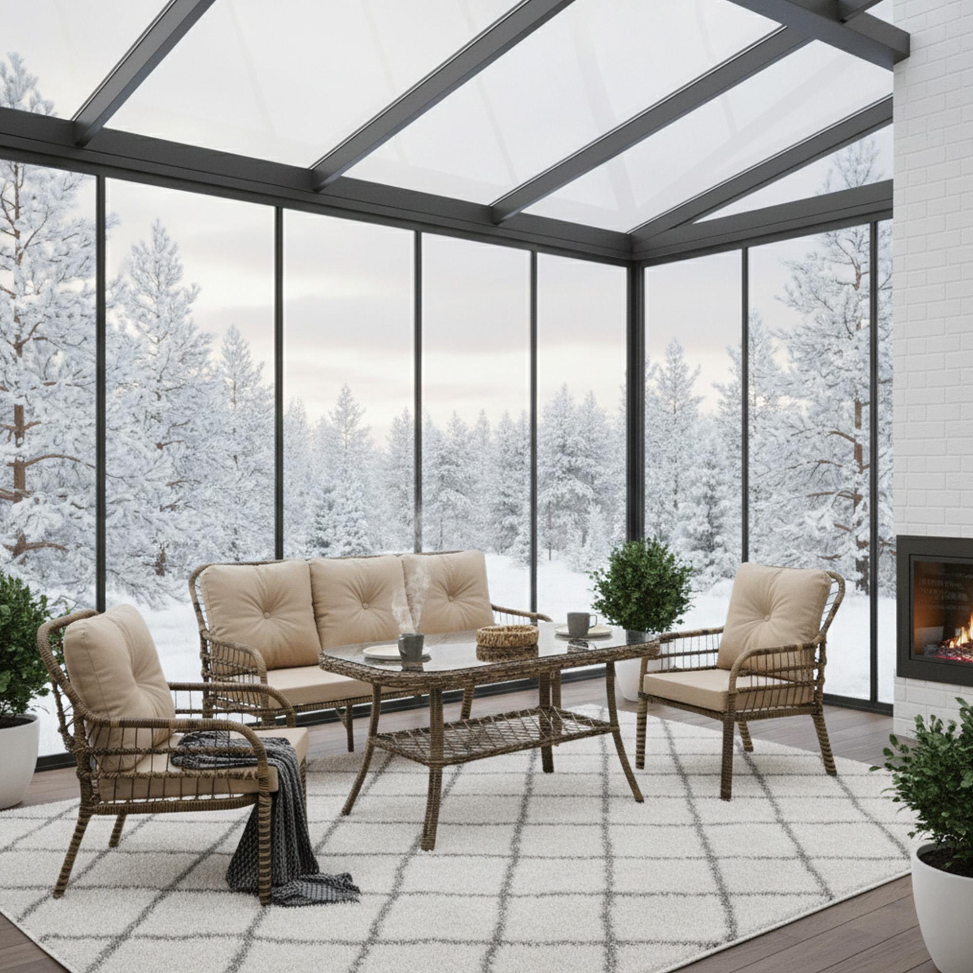 Capri Swing Pisa Üçlü Rattan Bahçe Balkon Oturma Grubu | Açık Kahve | 803