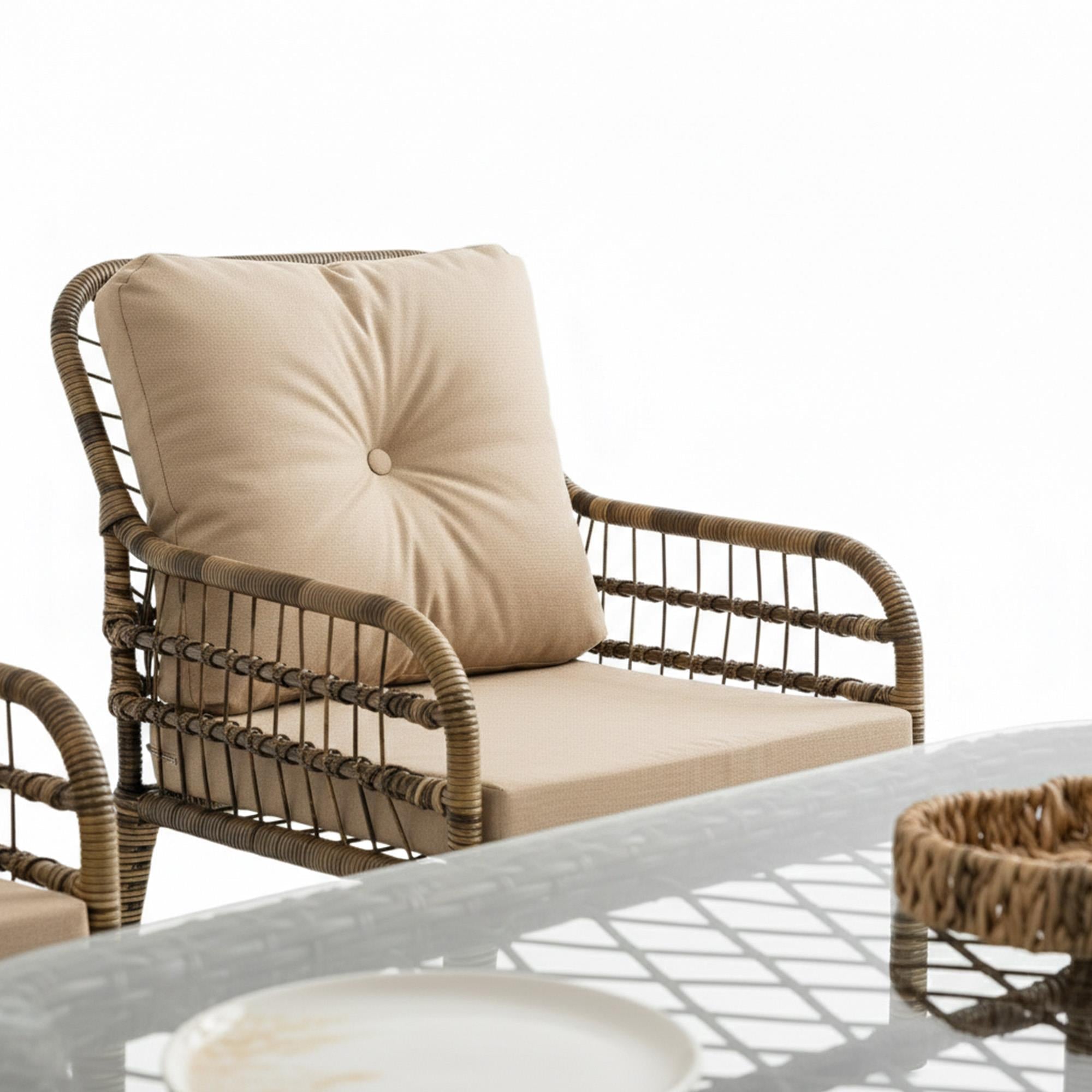 Capri Swing Pisa Üçlü Rattan Bahçe Balkon Oturma Grubu | Açık Kahve | 803