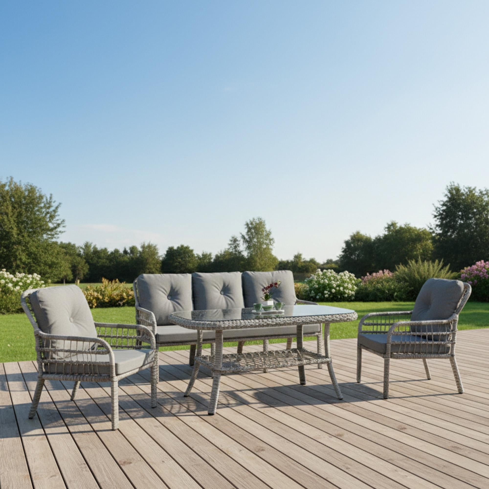 Capri Swing Pisa Üçlü Rattan Bahçe Balkon Oturma Grubu | Beyaz | 802