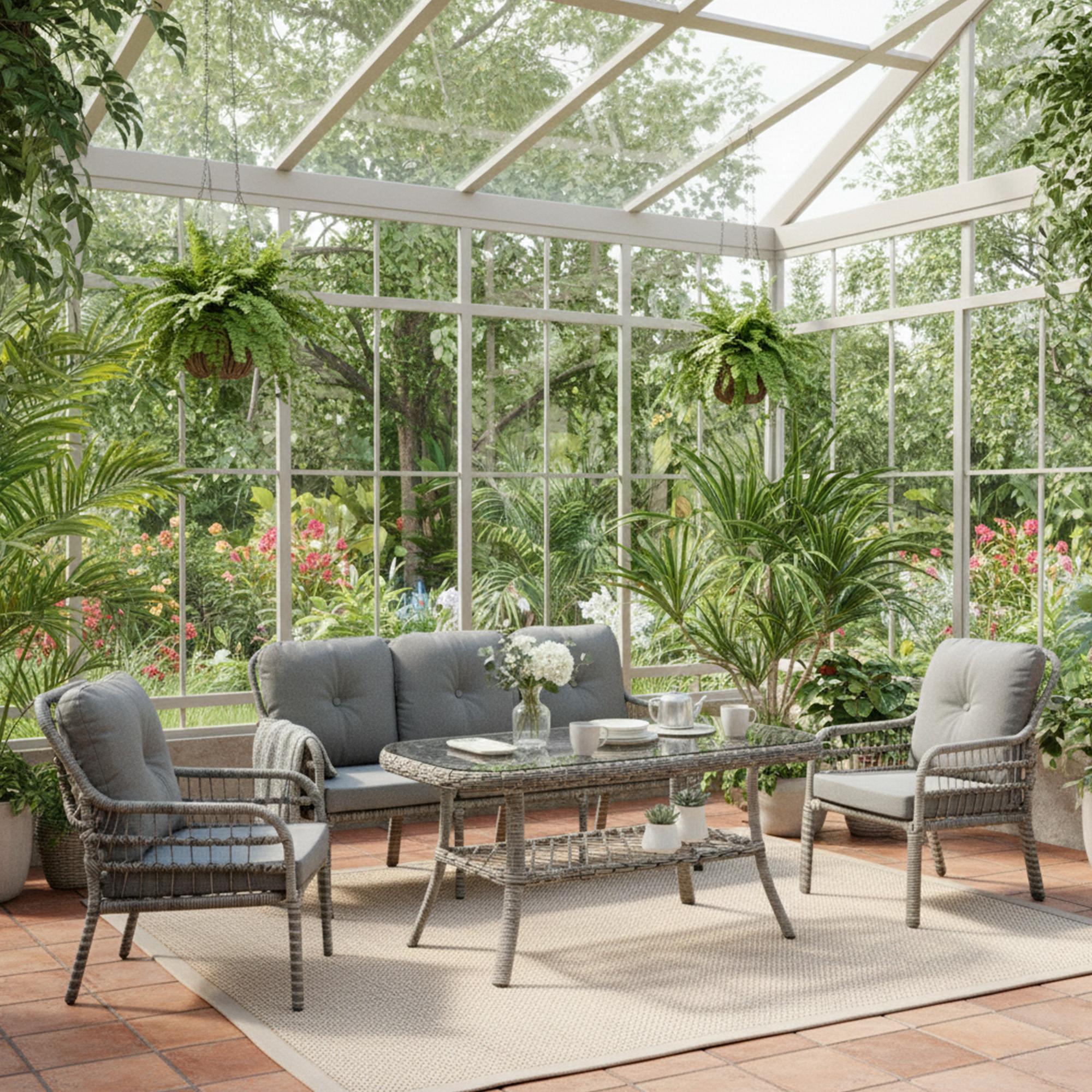 Capri Swing Pisa Üçlü Rattan Bahçe Balkon Oturma Grubu | Gri | 800