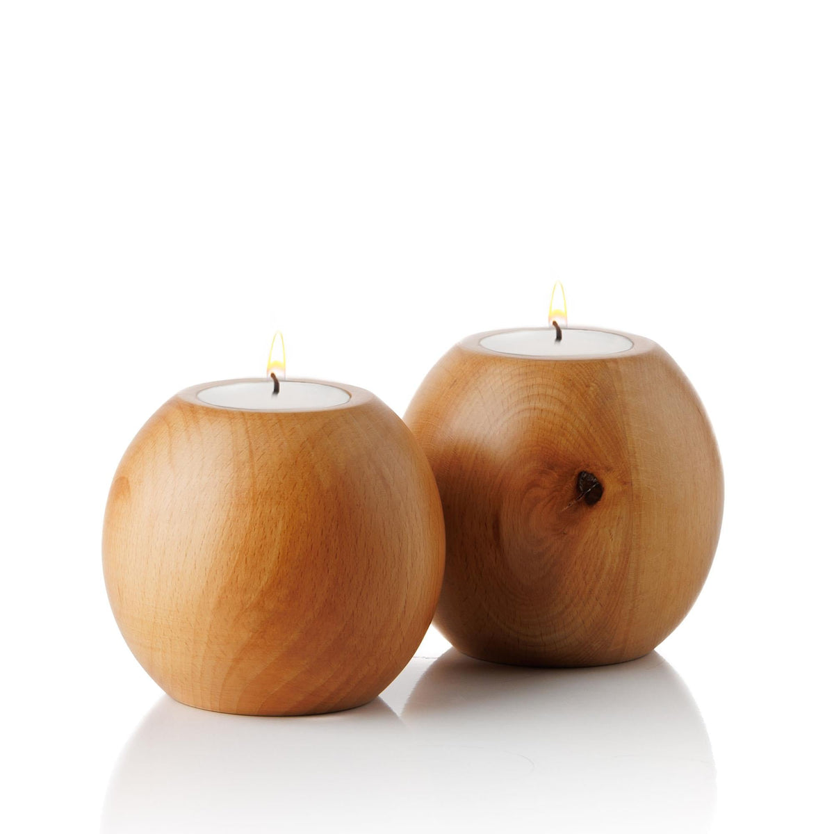 Cocoa 2'li Ahşap Mumluk Seti | Yuvarlak Tealight Şamdan