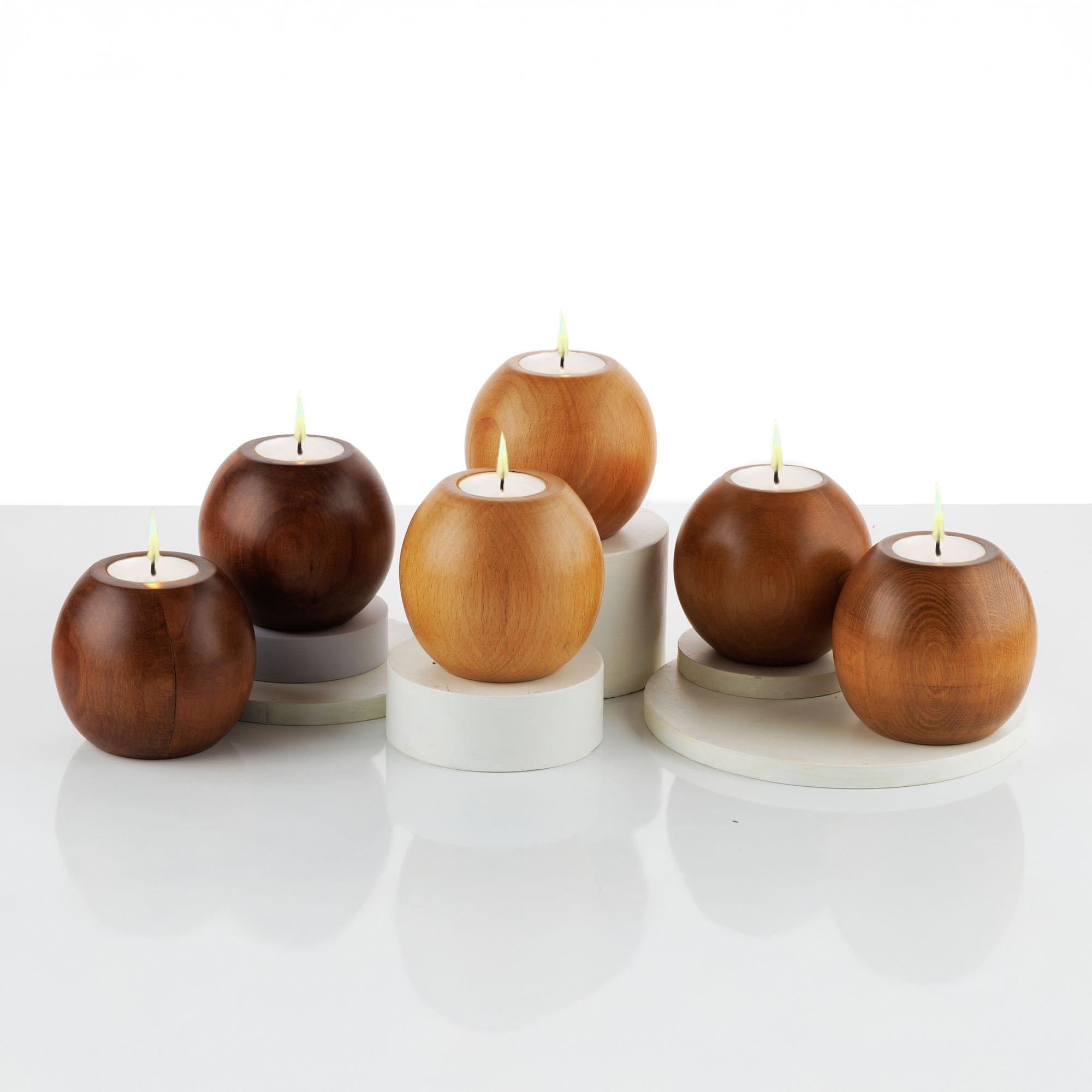 Cocoa 2'li Ahşap Mumluk Seti | Yuvarlak Tealight Şamdan