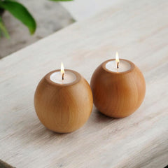 Cocoa 2'li Ahşap Mumluk Seti | Yuvarlak Tealight Şamdan