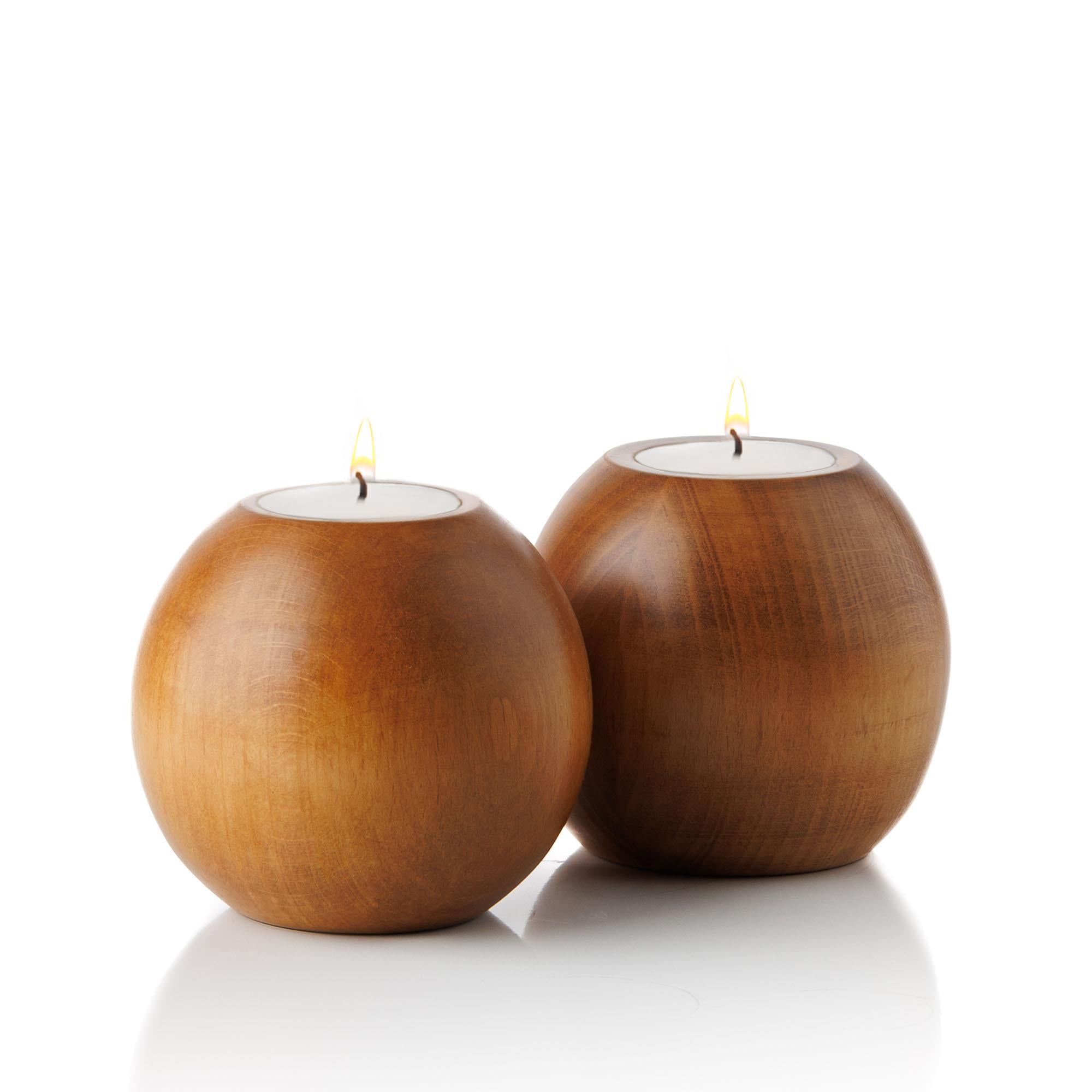 Cocoa 2'li Ahşap Mumluk Seti | Yuvarlak Tealight Şamdan