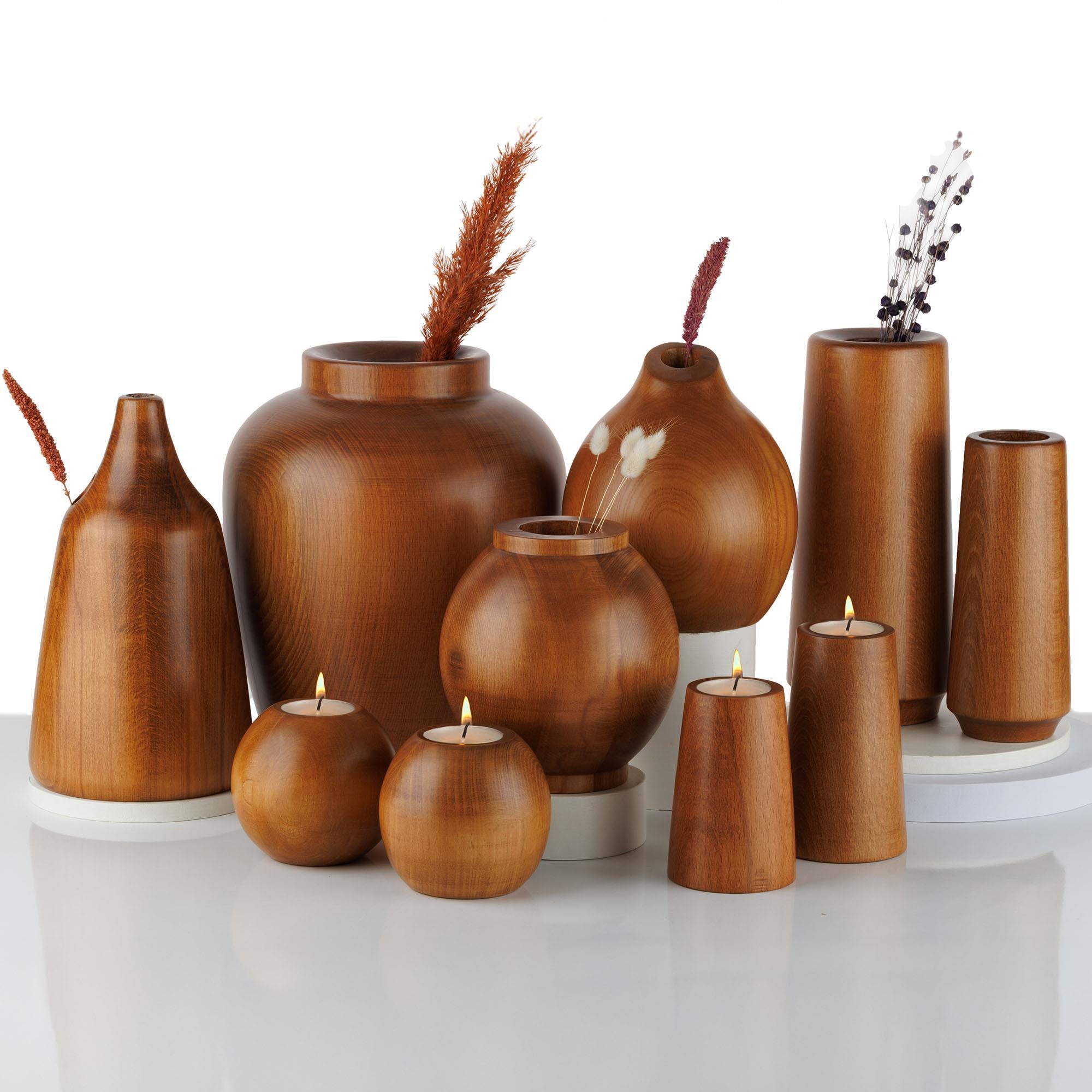 Cocoa 2'li Ahşap Mumluk Seti | Yuvarlak Tealight Şamdan