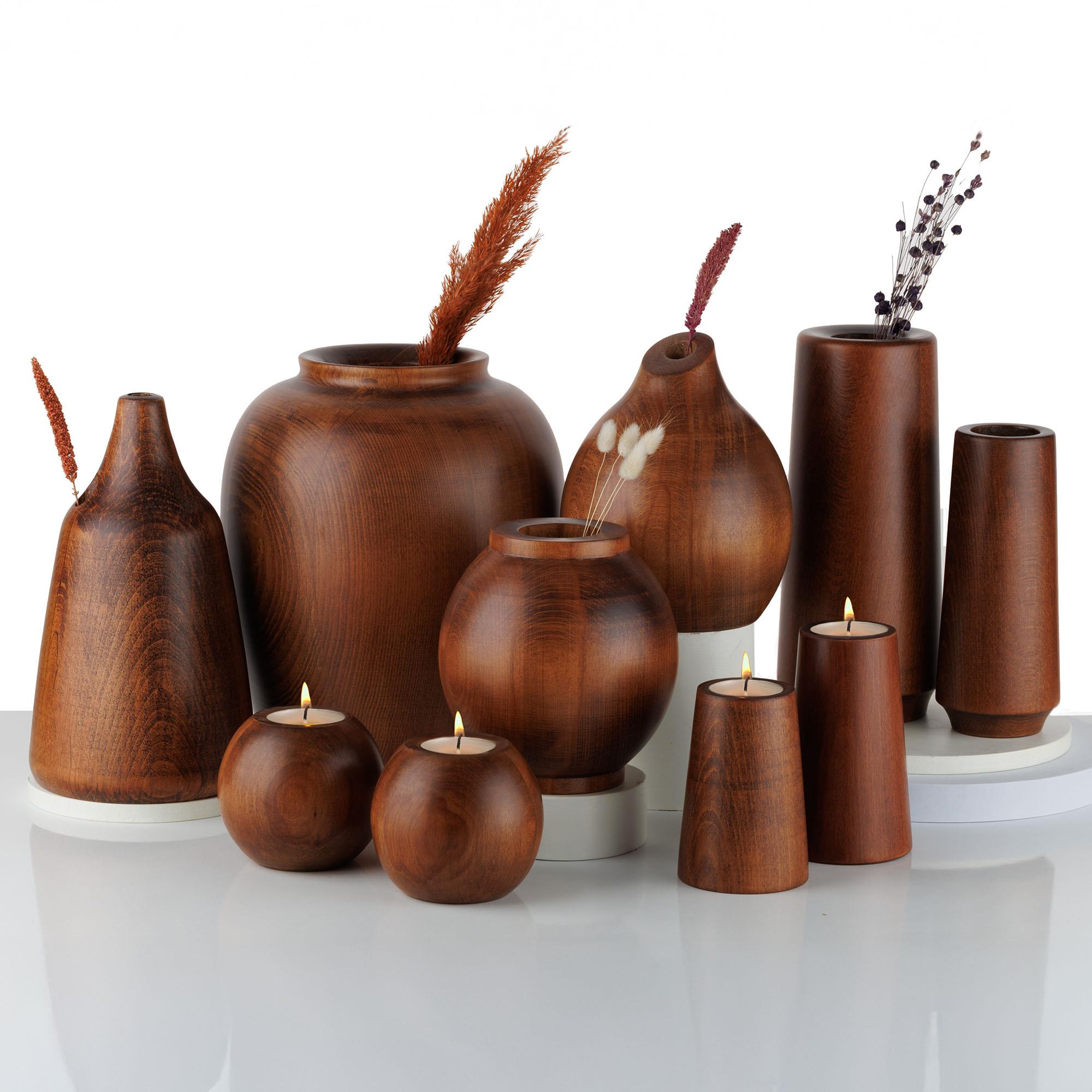 Cocoa 2'li Ahşap Mumluk Seti | Yuvarlak Tealight Şamdan