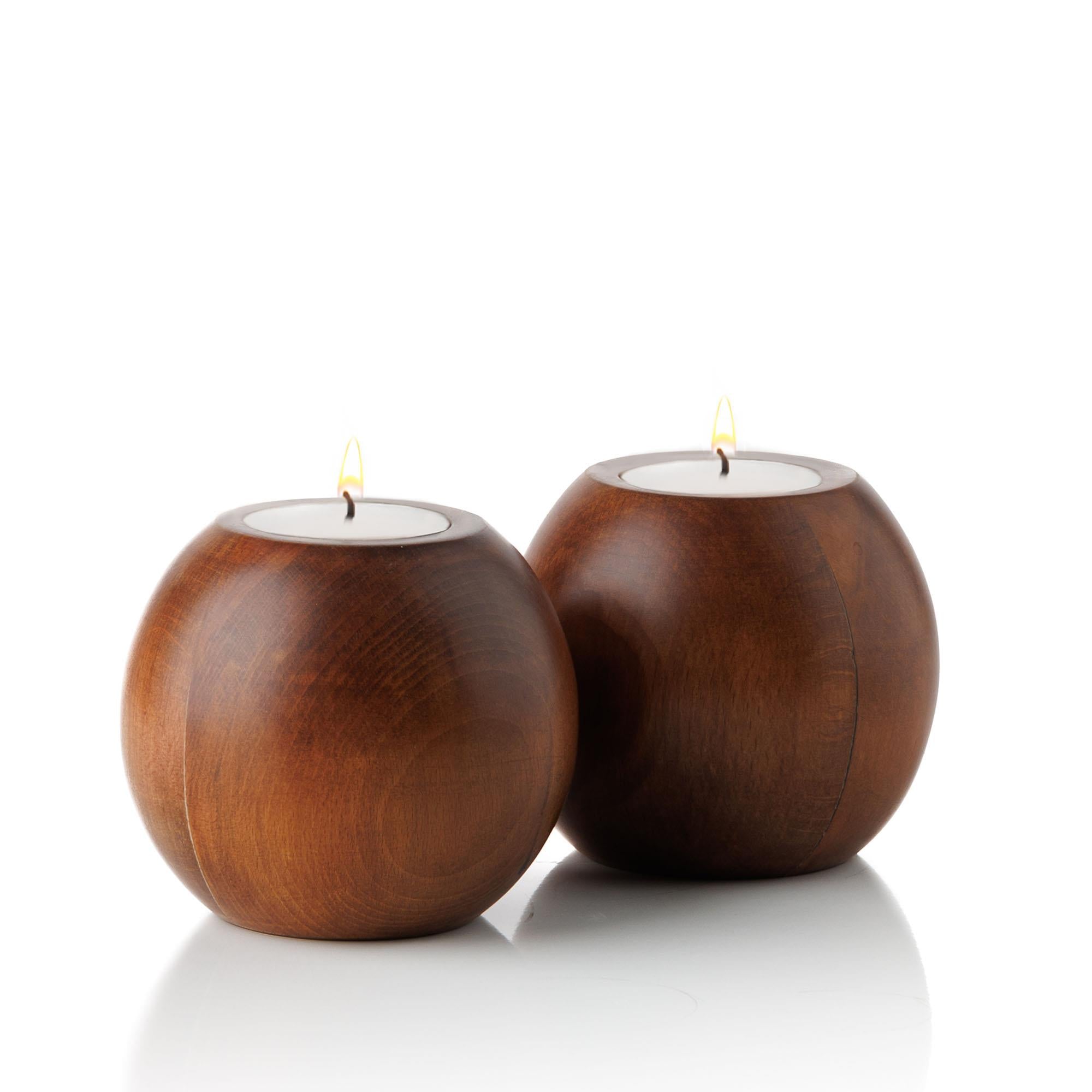 Cocoa 2'li Ahşap Mumluk Seti | Yuvarlak Tealight Şamdan