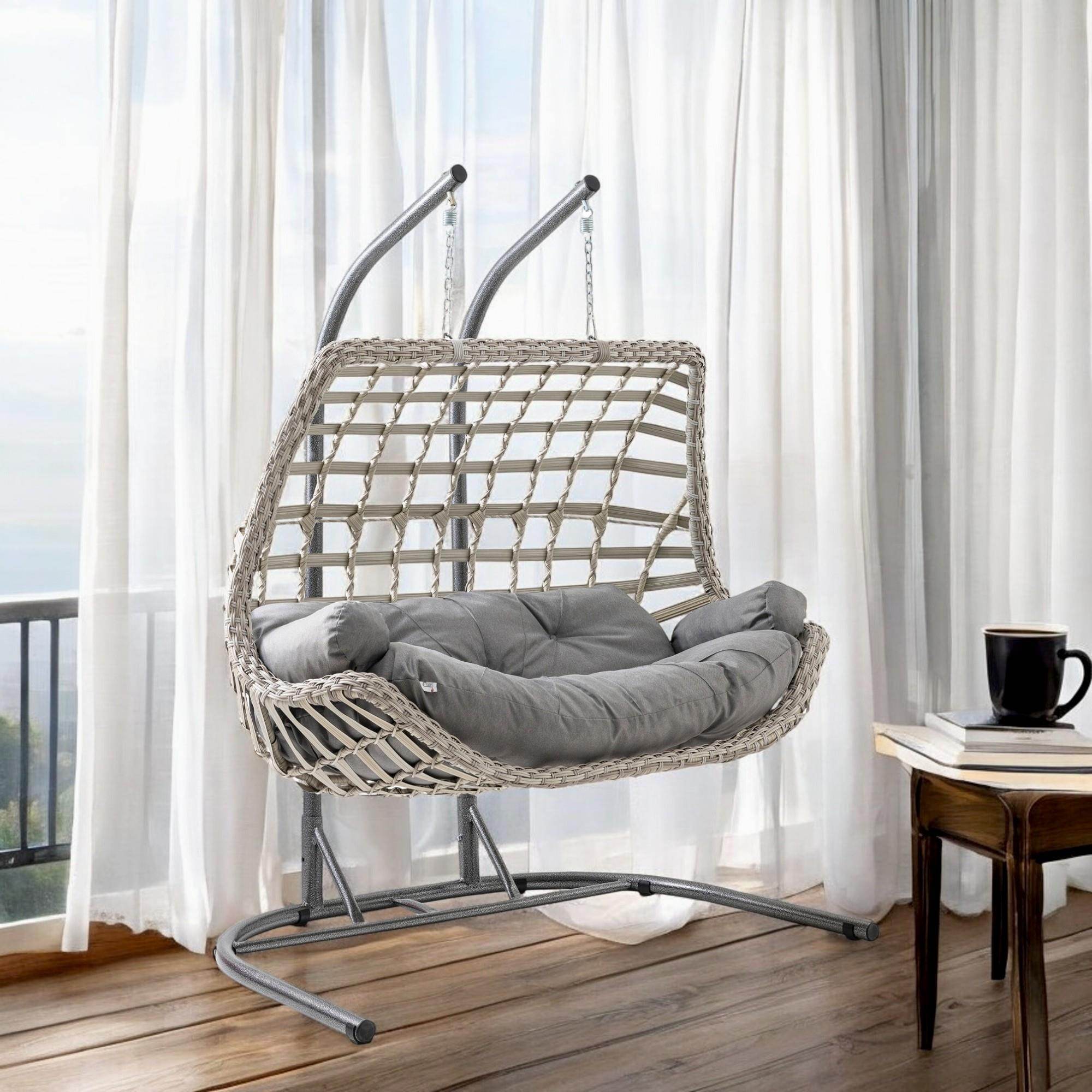 Cunda | Çiftli Rattan Bahçe Salıncağı | Rehome Balkon Salıncağı