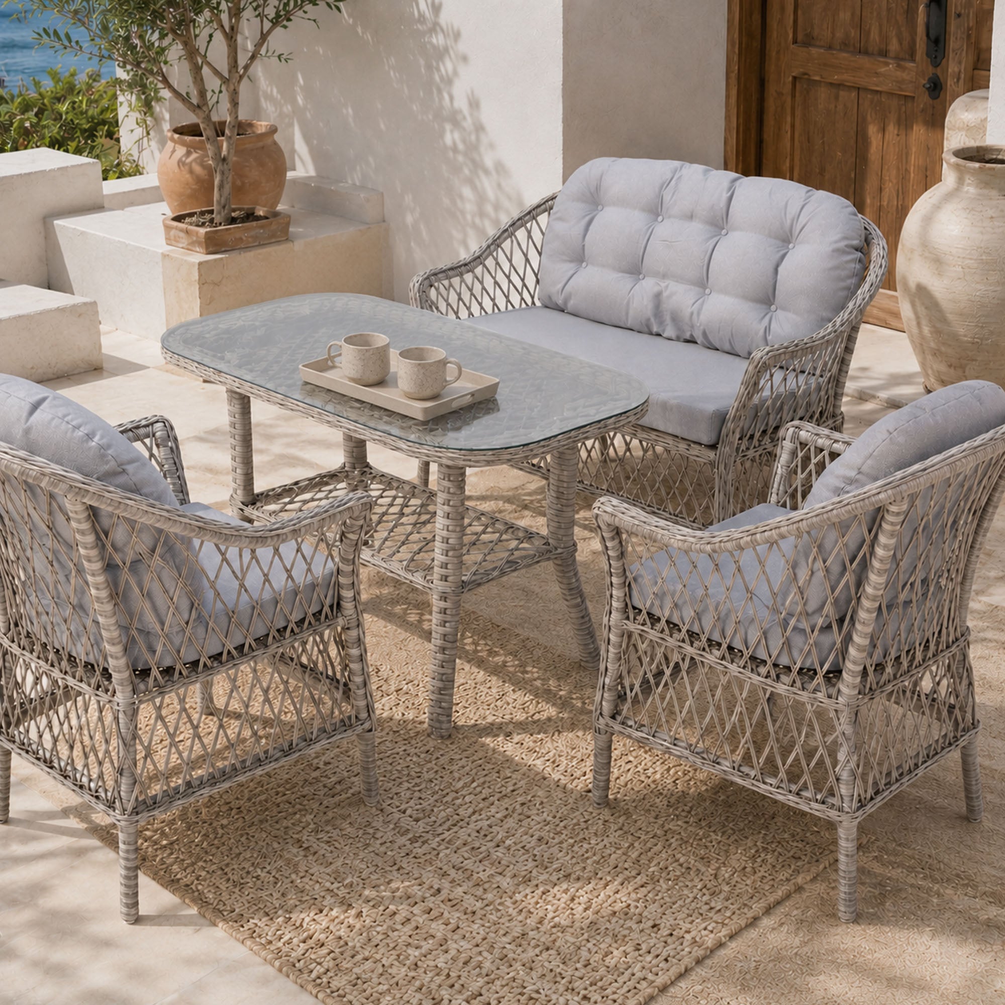 Eterna X | 2+1+1 Rattan Bahçe Oturma Grubu | Alüminyum İskelet