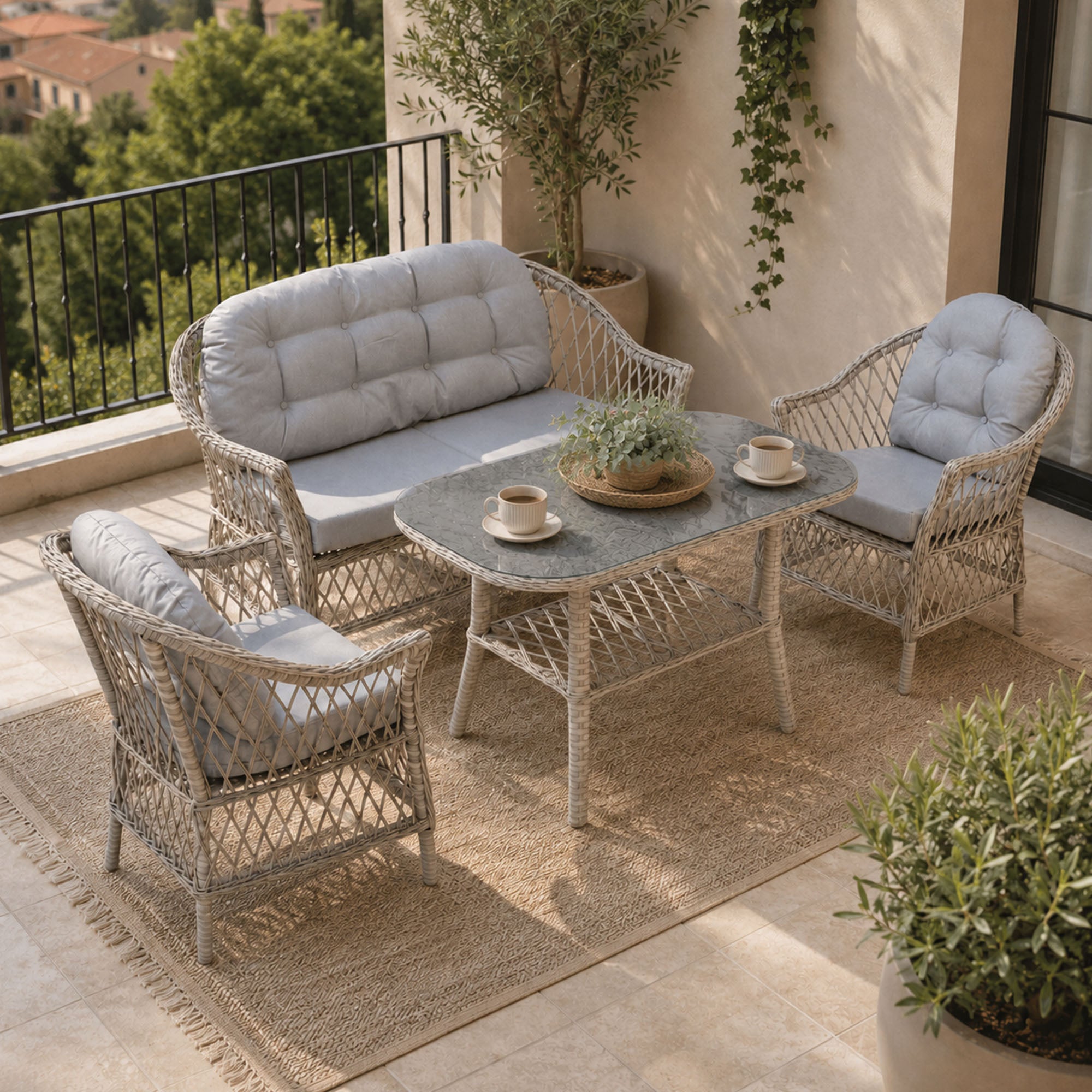 Eterna X | 2+1+1 Rattan Bahçe Oturma Grubu | Alüminyum İskelet