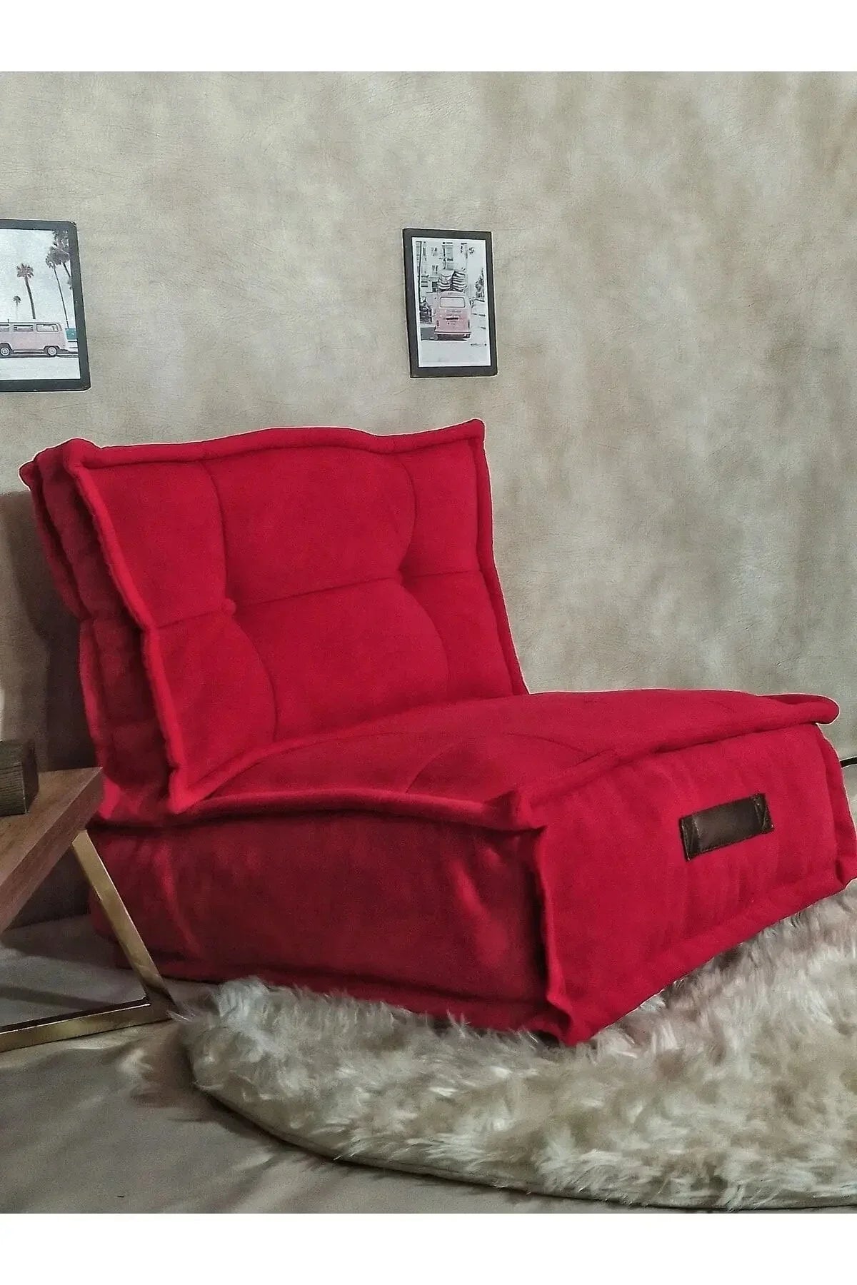 Fermuarlı Yıkanabilir Katlanır Çok Amaçlı Yer Minderi 60x60 cm Taşınabilir Minder Kırmızı