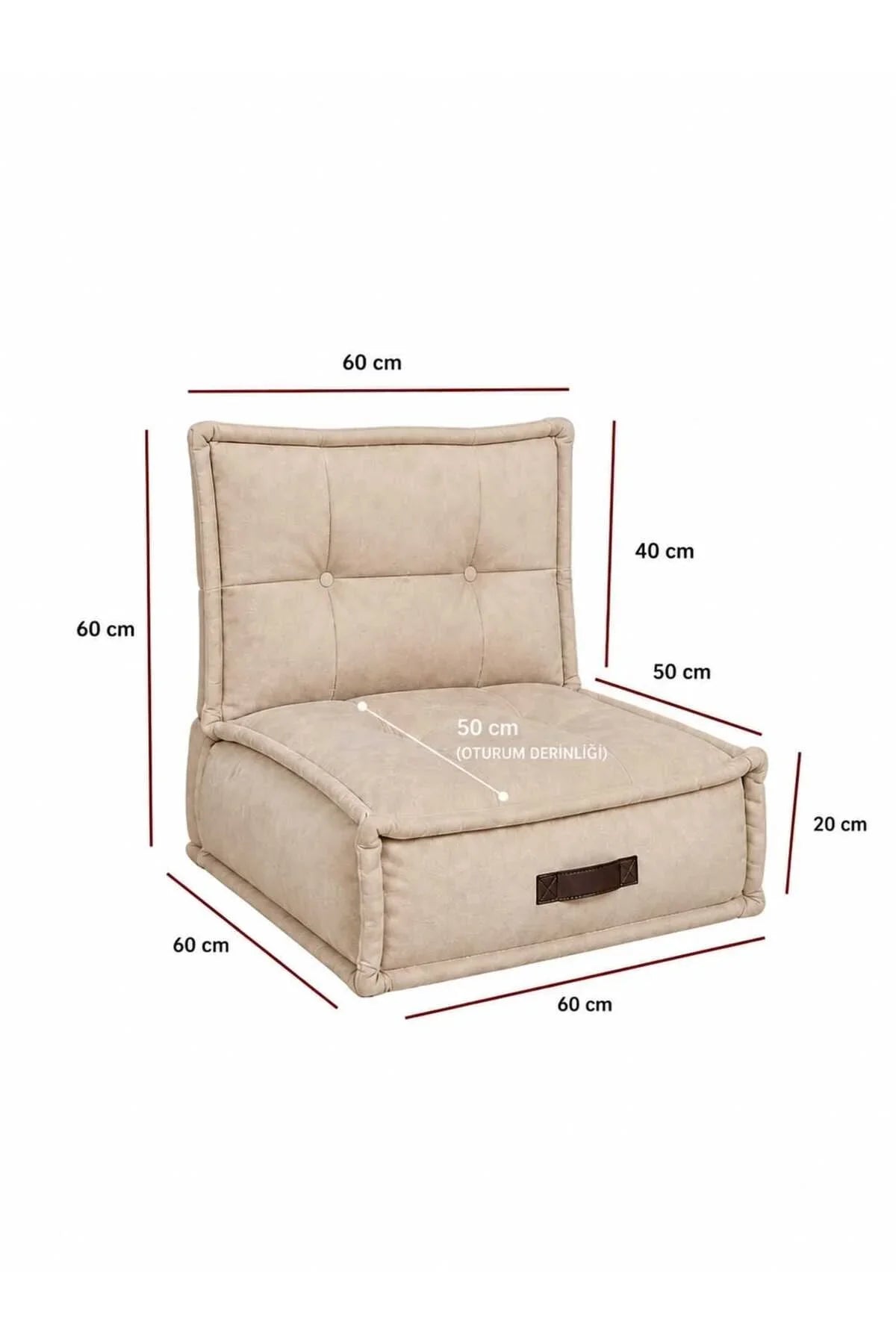 Fermuarlı Yıkanabilir Katlanır Çok Amaçlı Yer Minderi 60x60 cm Taşınabilir Minder Krem