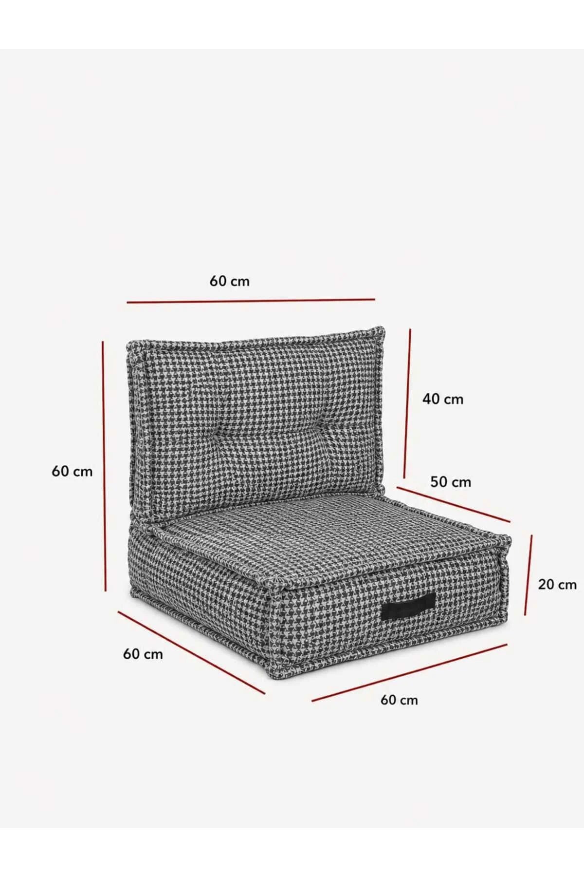 Fermuarlı Yıkanabilir Katlanır Çok Amaçlı Yer Minderi 60x60 cm Taşınabilir Minder Siyah Beyaz