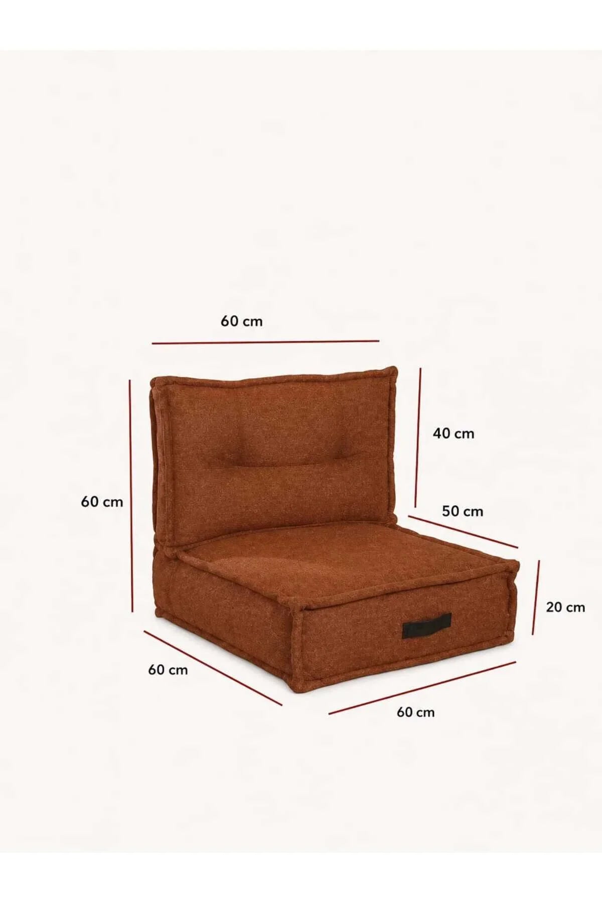 Fermuarlı Yıkanabilir Katlanır Çok Amaçlı Yer Minderi 60x60 cm Taşınabilir Minder Turuncu